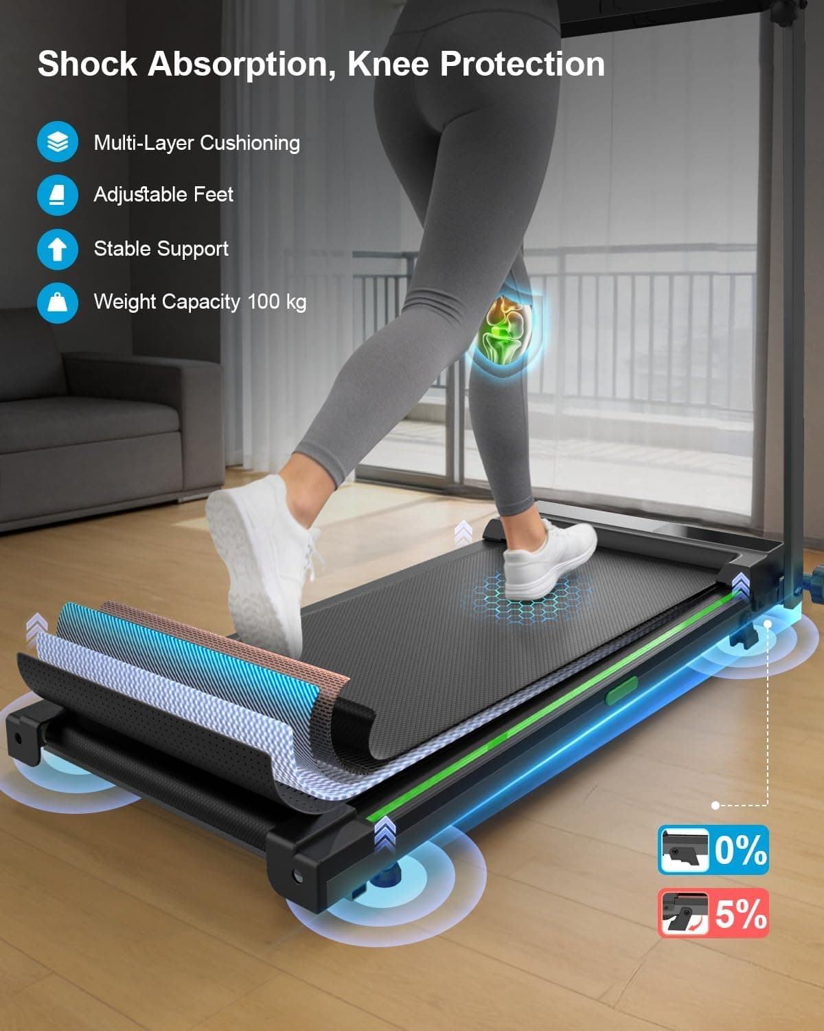 Treadmills for Home Walking Pad with Incline Portable Foldable Under Desk Compact Running Machine Green 0.6-6.2 MPH Eléctrica Casa Tredmill — 5 of 5