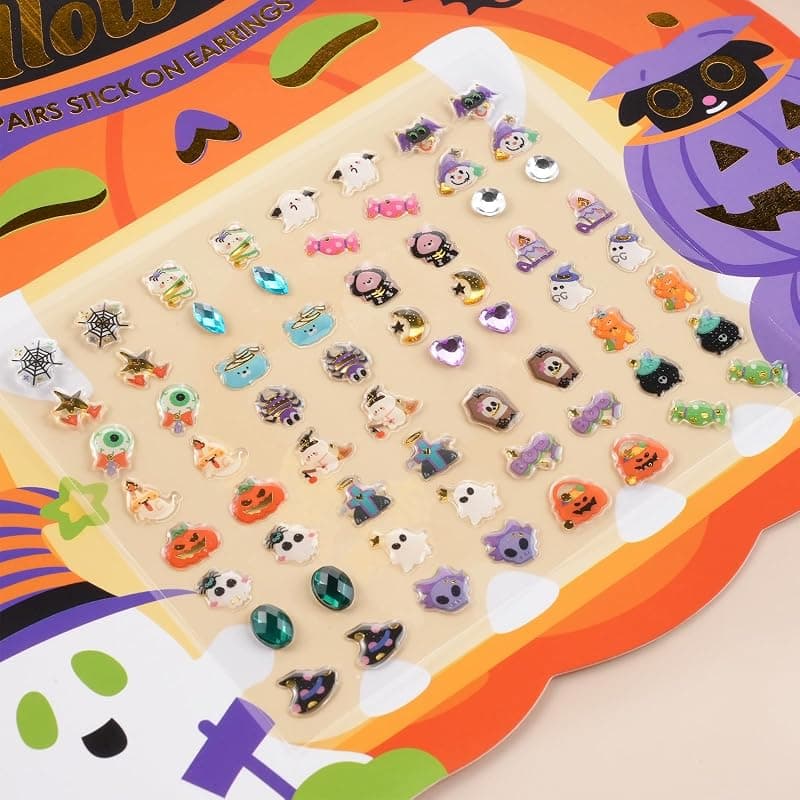 2 Sheets Halloween Sticker Earrings and Stick-on Earrings for Kids with Festive Holiday Designs, Safe Temporary Facial Accessories for Costumes — 5 of 5
