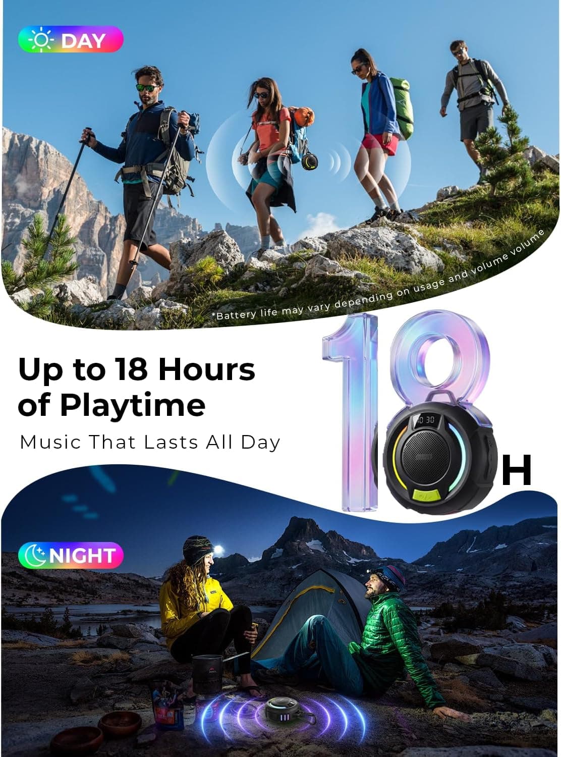 Havit Bluetooth Shower Speaker with IP67 Waterproof Floating Design, Bluetooth 6.0, 18H Playtime, RGB Lights, Clock Display and Hands-Free Calling — 4 of 5