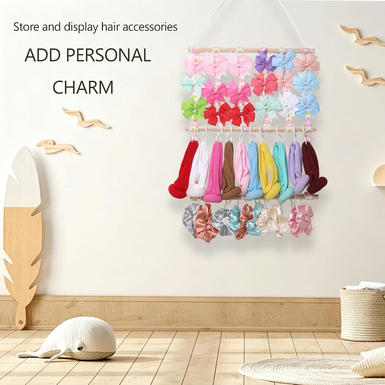 Headband Holder Hair Bow Organizer for Girls Room Nursery with Large Capacity Storage Space, Wall Hanging Design, and Durable Cotton Canvas Material — 5 of 5