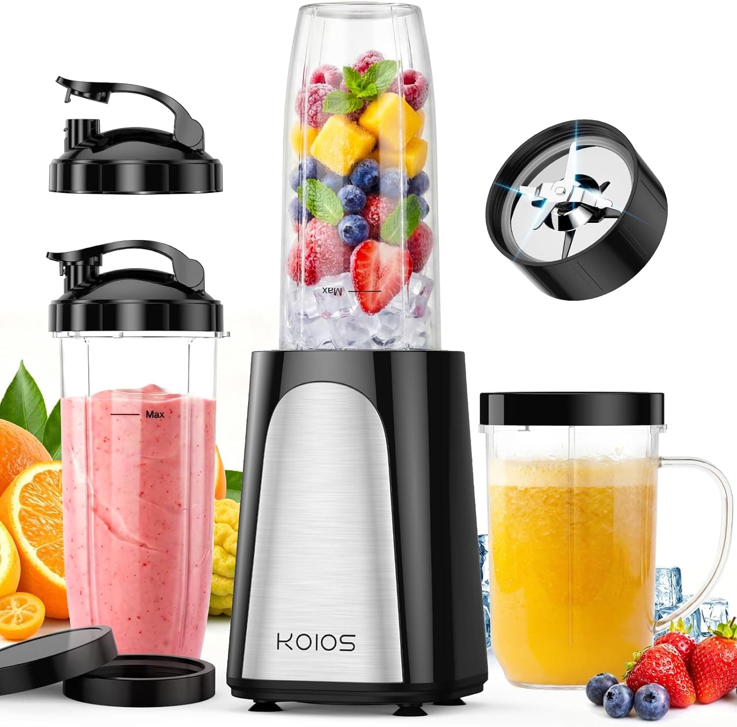 KOIOS 1000W Smoothie Blender 15-in-1 Single Serve Set with Press-Twist Design, Powerful Motor Base and Multiple Interchangeable Cups for Kitchen — 1 of 5