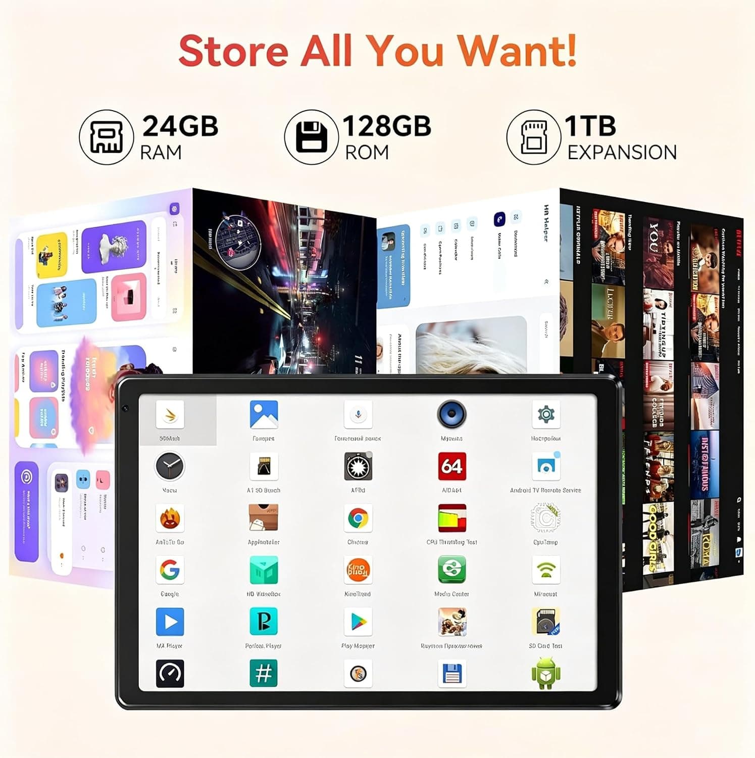 Android Tablet with 10.1 Inch 1280 by 800 IPS HD Touchscreen, Octa-Core Processor, 128GB Storage, 1TB TF Card Expandable, and Dual Camera System — 3 of 5