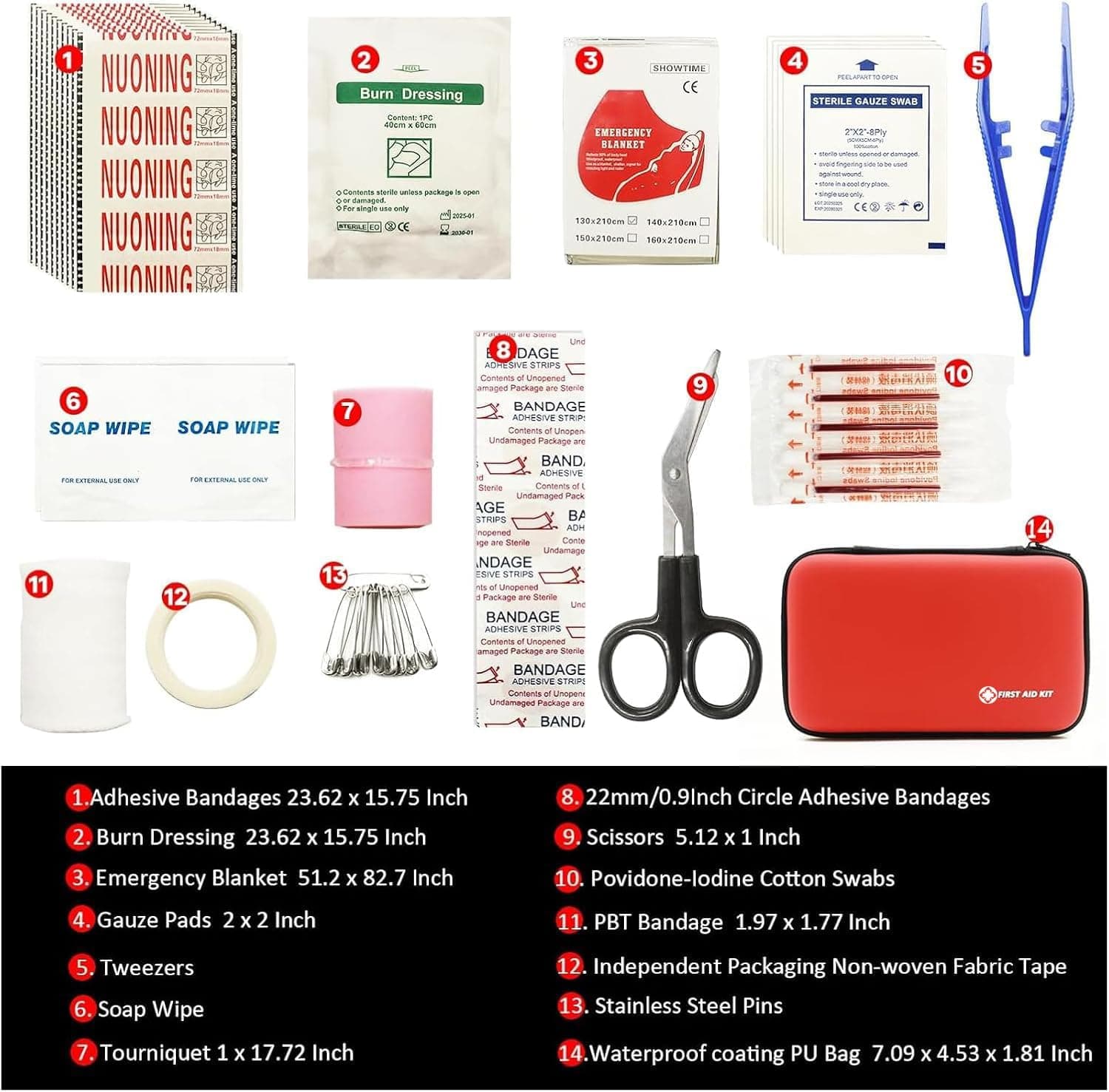 Monoki Mini Waterproof First Aid Kit with Professional-Grade Supplies, Ultra-Portable Travel-Friendly Design and Compartment Organization — 4 of 5