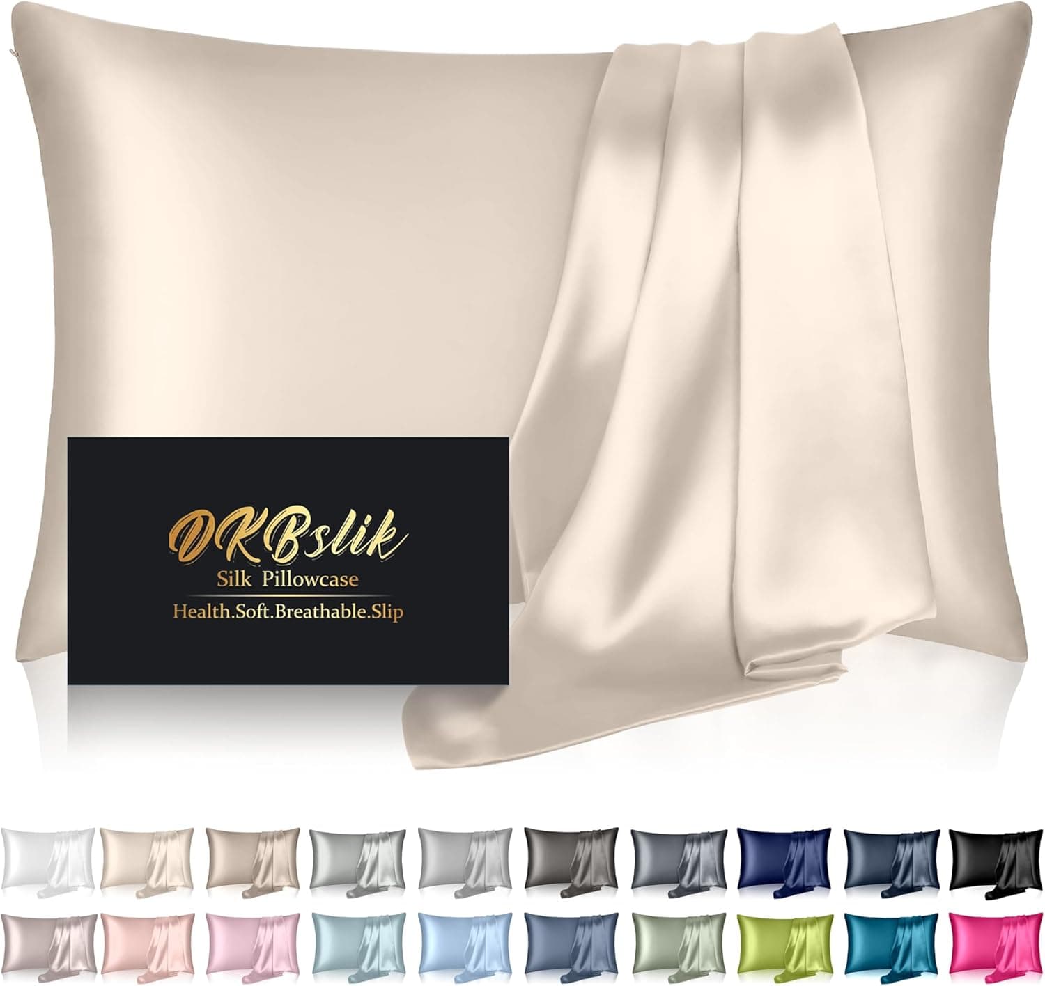 DKBslik Mulberry Silk Pillow Cases in Standard Size with Hidden Zipper and Beige Color for Smooth Hair and Skin During Sleep All Night Long — 1 of 5