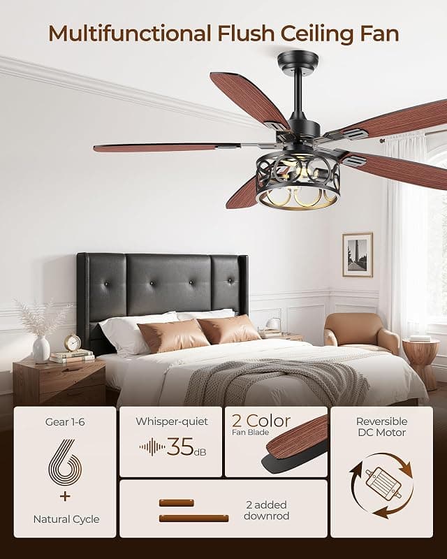 BLNAN 52 Inch Ceiling Fan with Lights and Remote, Dual Finish 5 Blades, 6 Speeds, Natural Wind, Quiet Under 35dB, and Flush Mount Design — 2 of 5