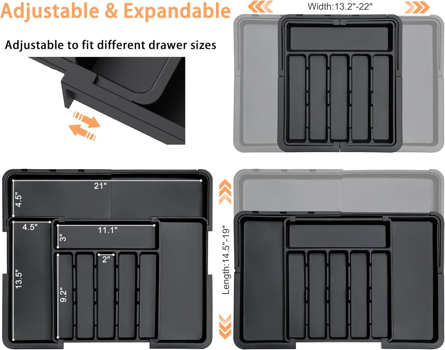 Silverware Drawer Organizer Expandable Utensil Tray with Adjustable Compartments for Kitchen Kitchenware Cutlery Storage and Flatware Sorting — 3 of 5