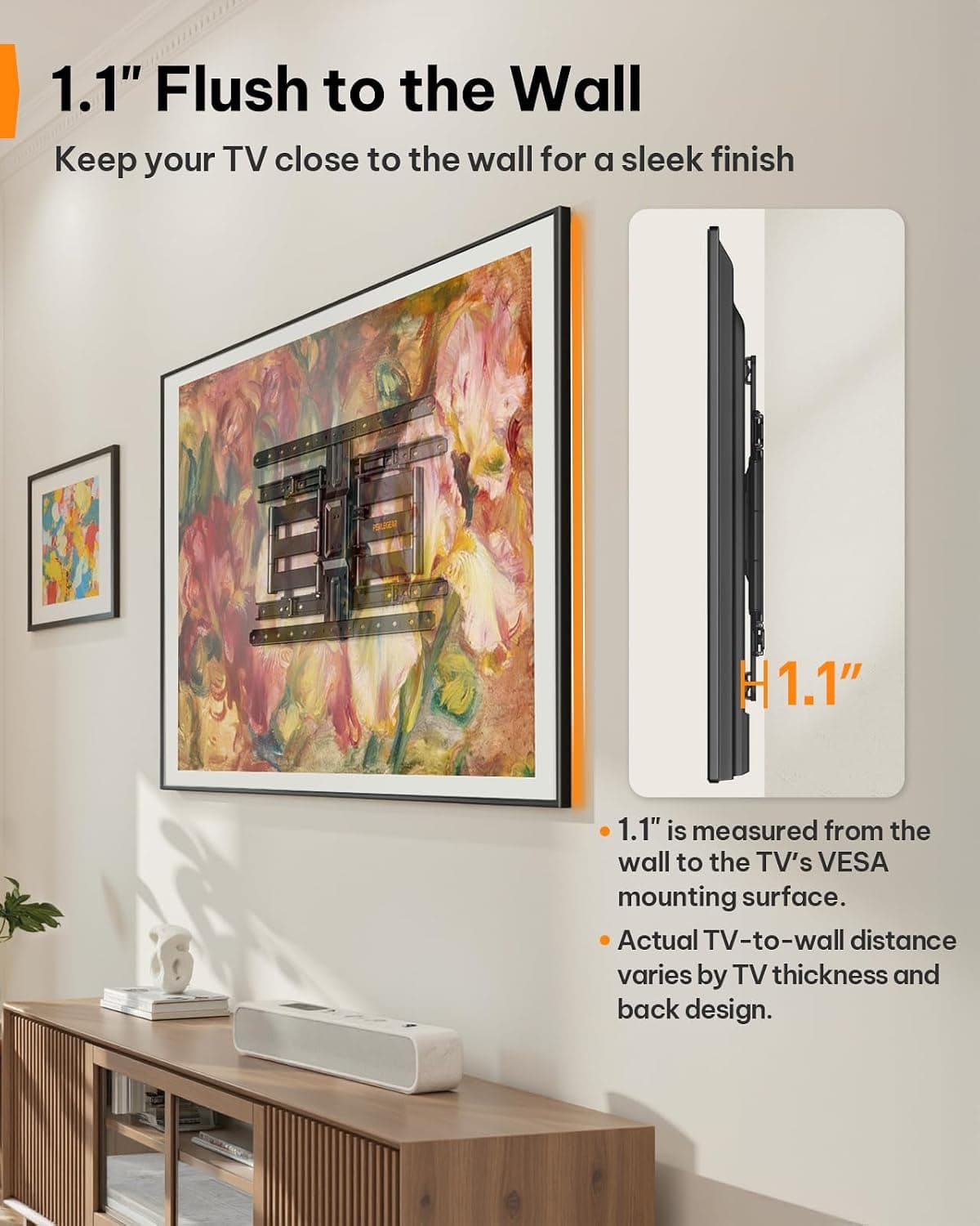 Ultra Slim TV Wall Mount for 42 to 90 Inch Televisions, Heavy Duty 132 Pound Capacity, Low Profile Design and Easy Installation Hardware Kit Included — 4 of 5