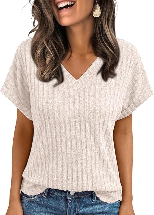 AUTOMET Womens V Neck Short Sleeve Sweater for Summer — 1 of 5