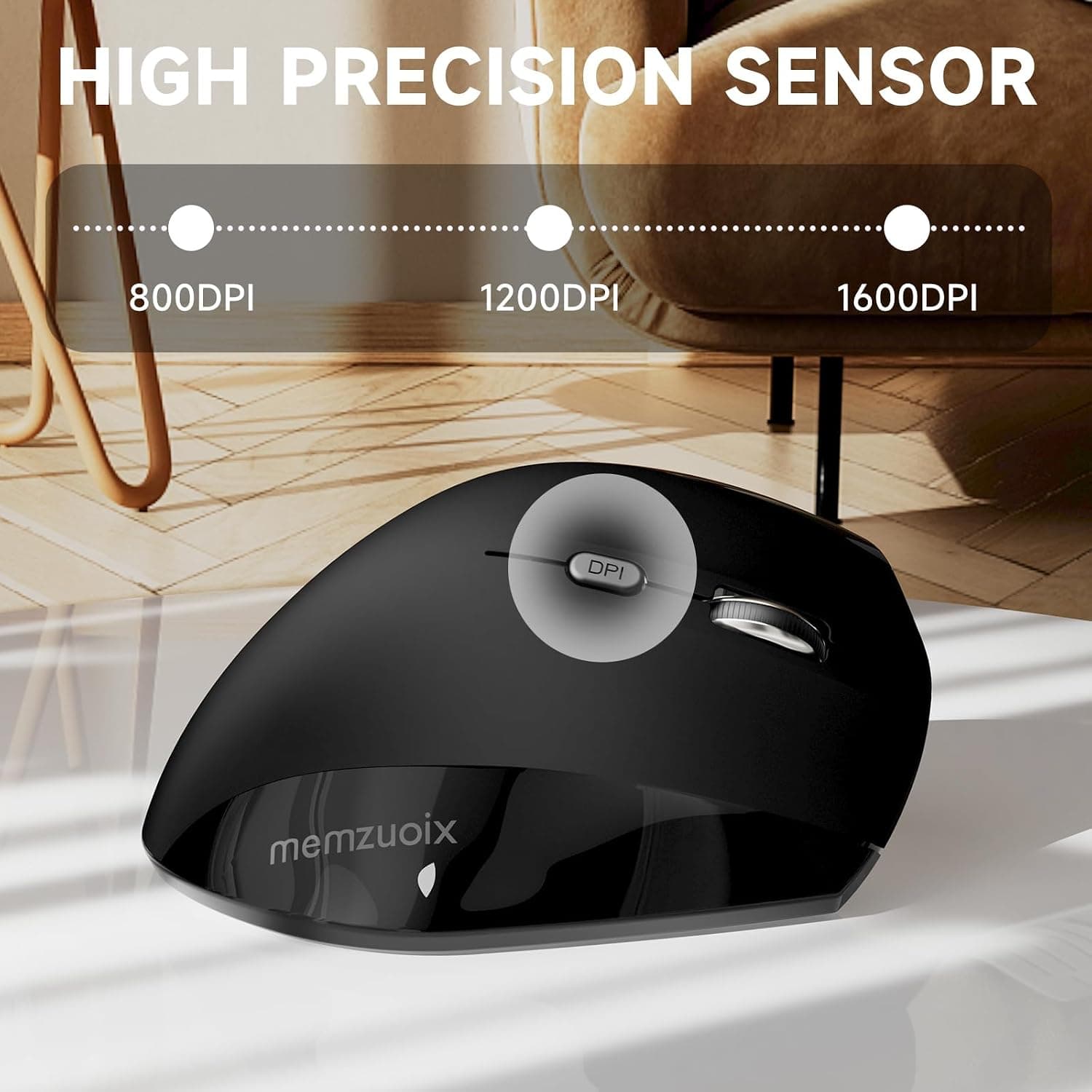 memzuoix Ergonomic Wireless Mouse 2.4G Optical Cordless with Adjustable 800 1200 1600 DPI, Vertical Computer Design for Laptop, PC, Mac, Desktop — 5 of 5