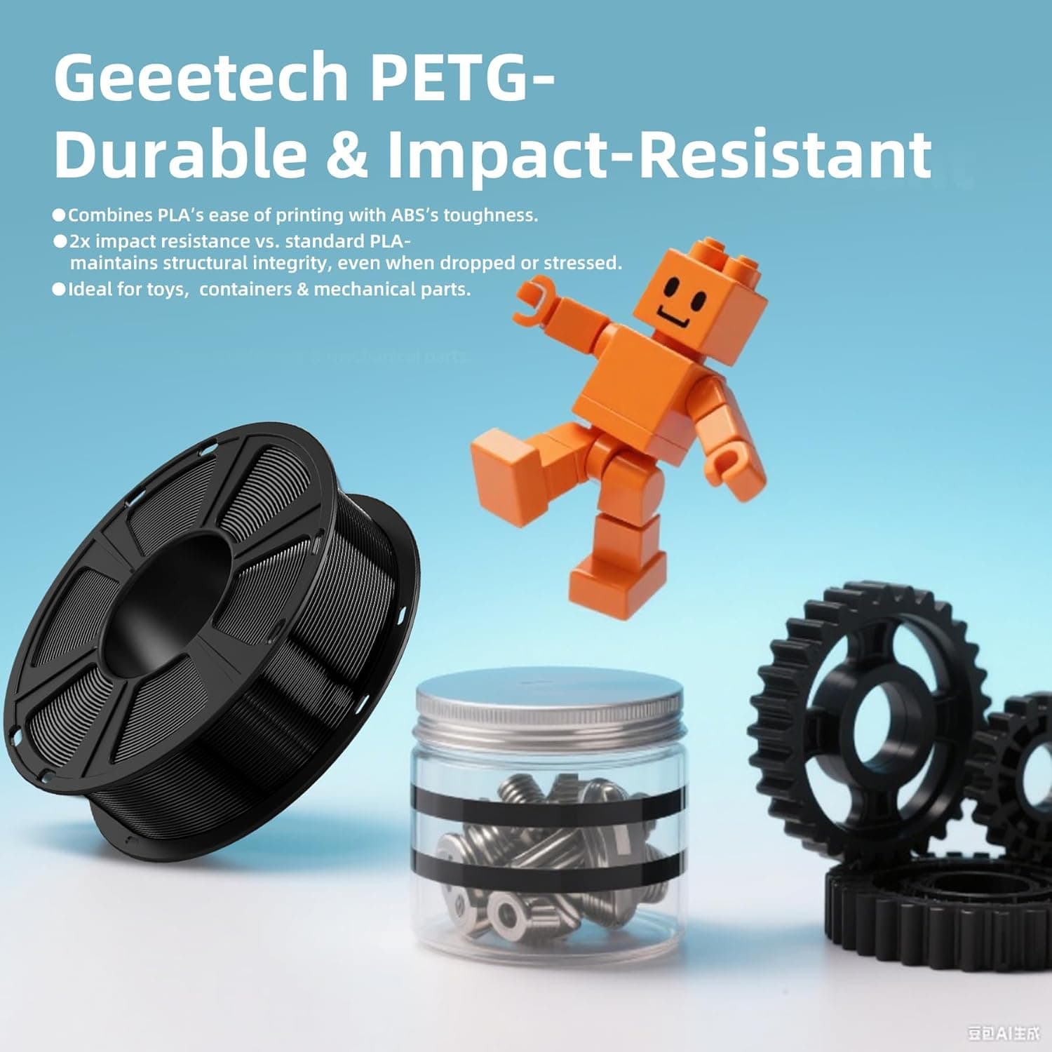 Geeetech PETG Filament 1.75mm 1kg Spool with High-Toughness, Plus Minus 0.02mm Accuracy, Neatly Wound Moistureproof Design for FDM 3D Printers — 4 of 5