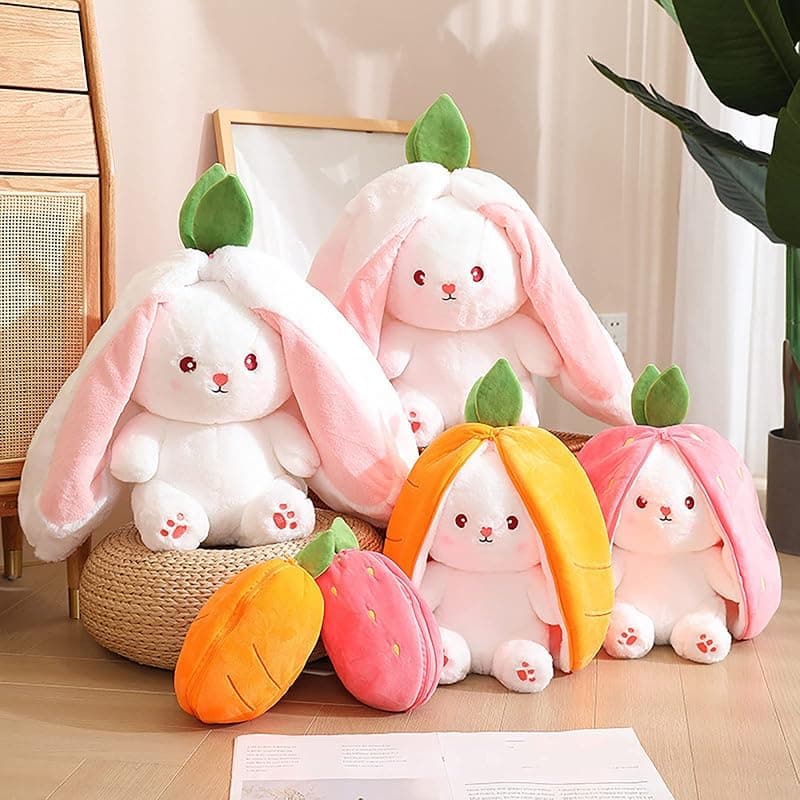 Mukorolee 2PCS Plush Toy Pillows Reversible Carrot Strawberry Bunny with Zipper, Easter Stuffed Animal Rabbit Plushie Cute Birthday Gift for Kids — 3 of 5