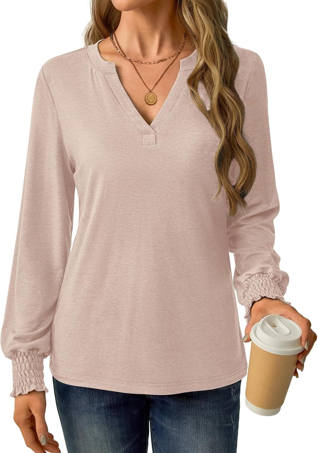 Amazon Essentials Women's V-Neck Long Sleeve Blouse Featuring Comfortable Casual Fit Breathable Fabric Elegant Everyday Wear Classic Solid Colors — 4 of 5