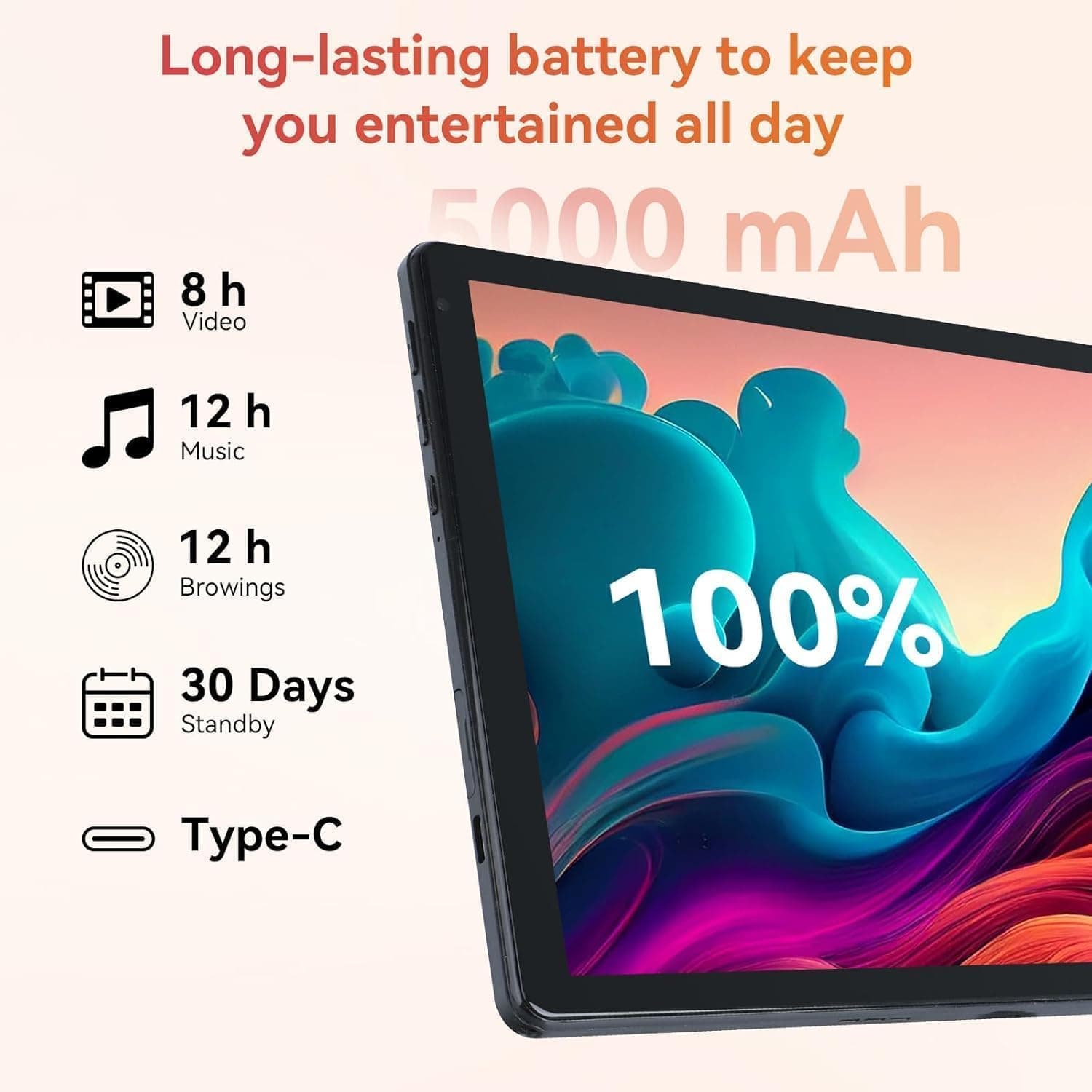Android Tablet with 10.1 Inch 1280 by 800 IPS HD Touchscreen, Octa-Core Processor, 128GB Storage, 1TB TF Card Expandable, and Dual Camera System — 4 of 5