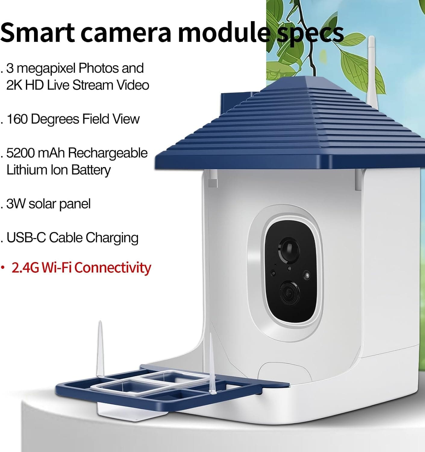 Smart Bird Feeder with Camera Solar Powered, AI Bird ID Outdoor, 2K HD Camera, Wireless Connection and Motion Detection — 4 of 5