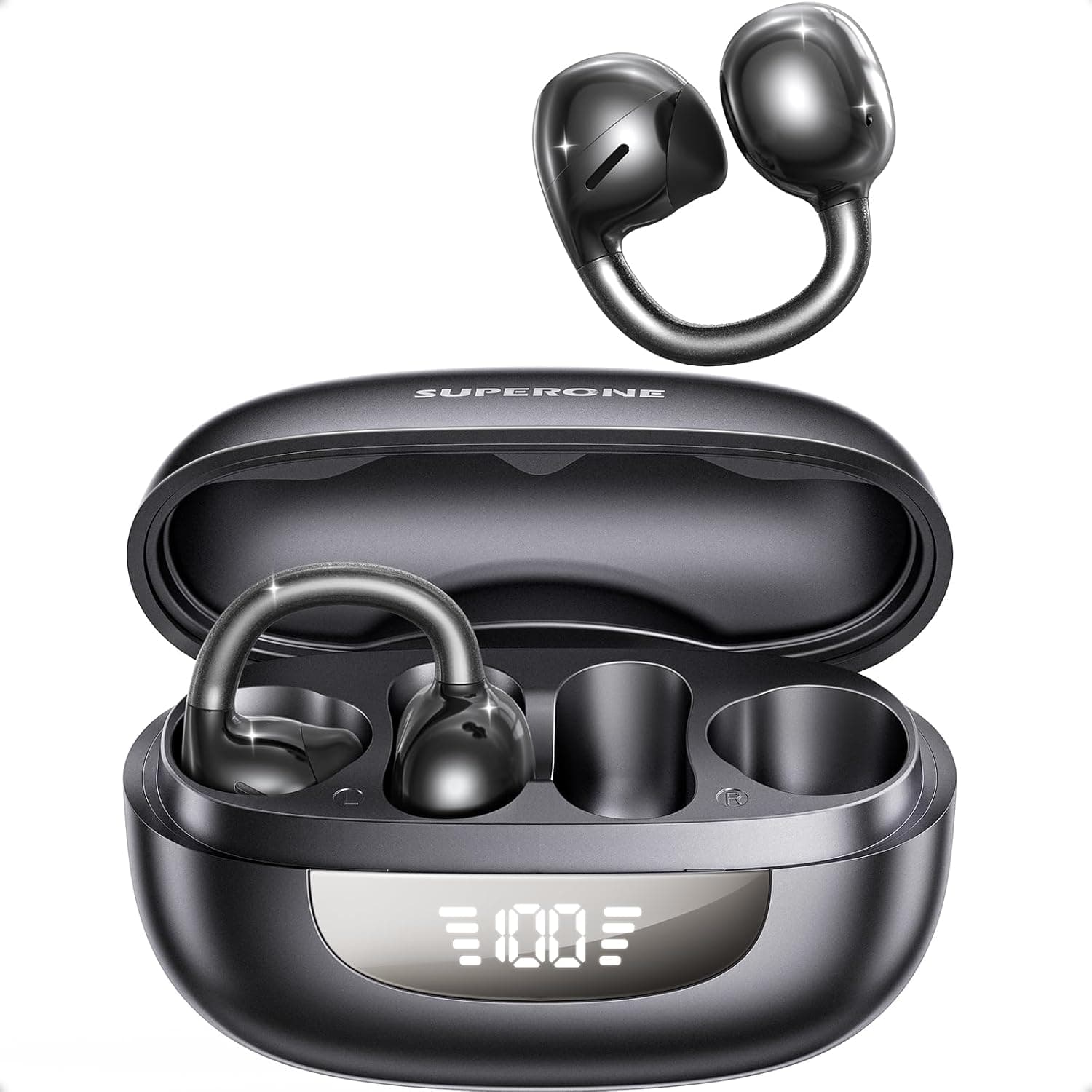Open Ear Clip-On Earbuds with LED Display, Secure Sport Fit, Built-in Microphone, and Touch Controls for All-Day Listening Comfort — 2 of 5