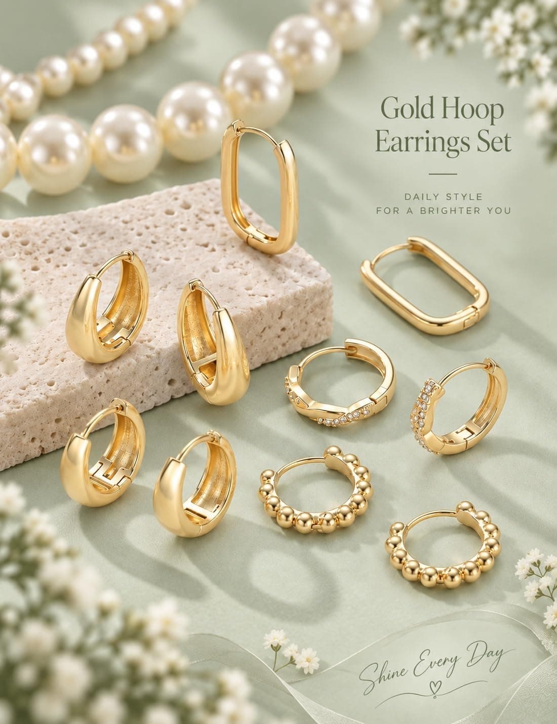 9 Pairs Small Gold and Silver Hoop Earrings Set for Women Featuring Lightweight Design, Hypoallergenic Metal and Versatile Everyday Everyday Style — 2 of 5