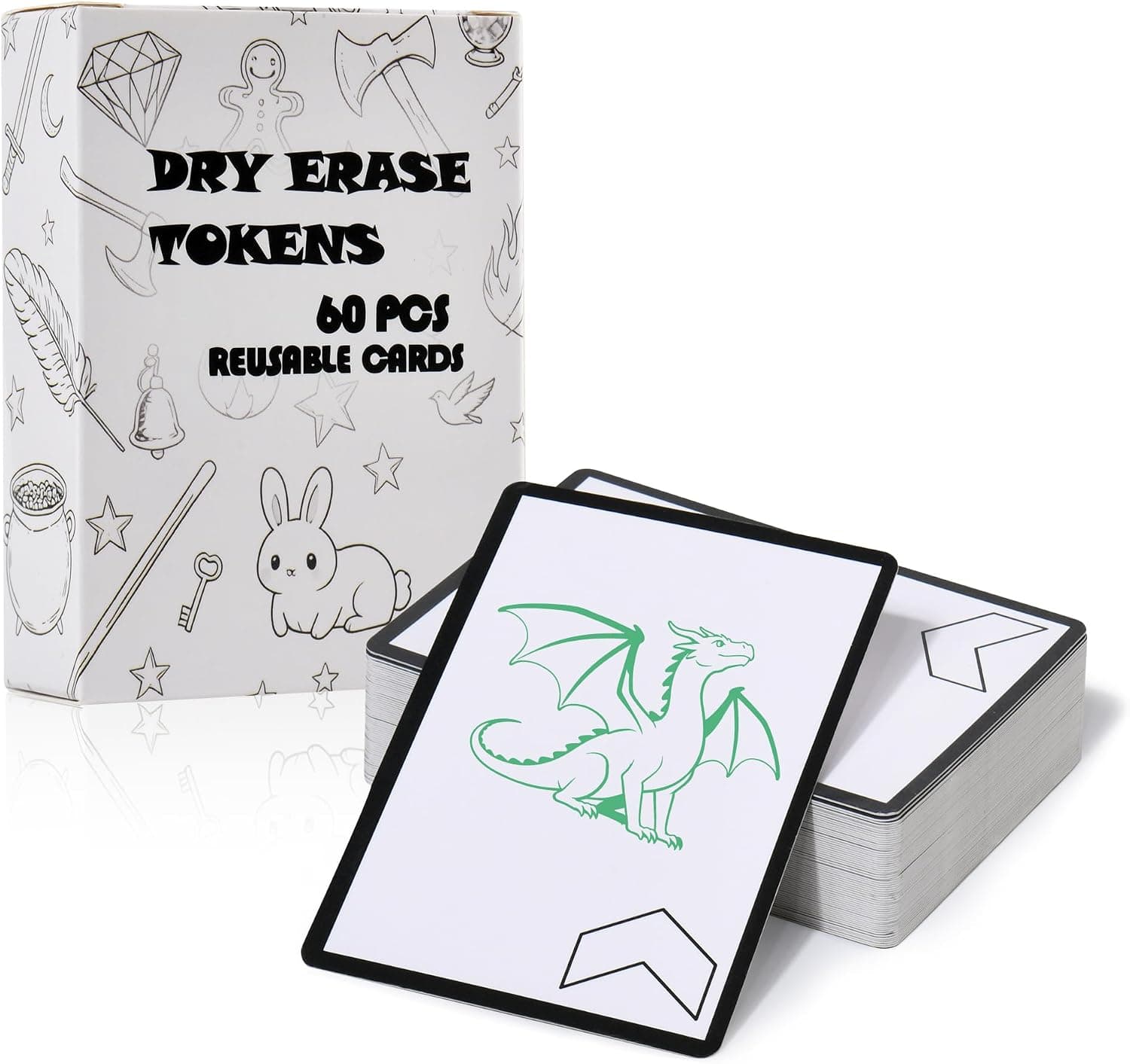 MTG Dry Erase Tokens Set of 60 Reusable Double-Sided Blank Cards with Writable Surface, Easy Wipe Clean Design and Sturdy Gaming Card Stock
