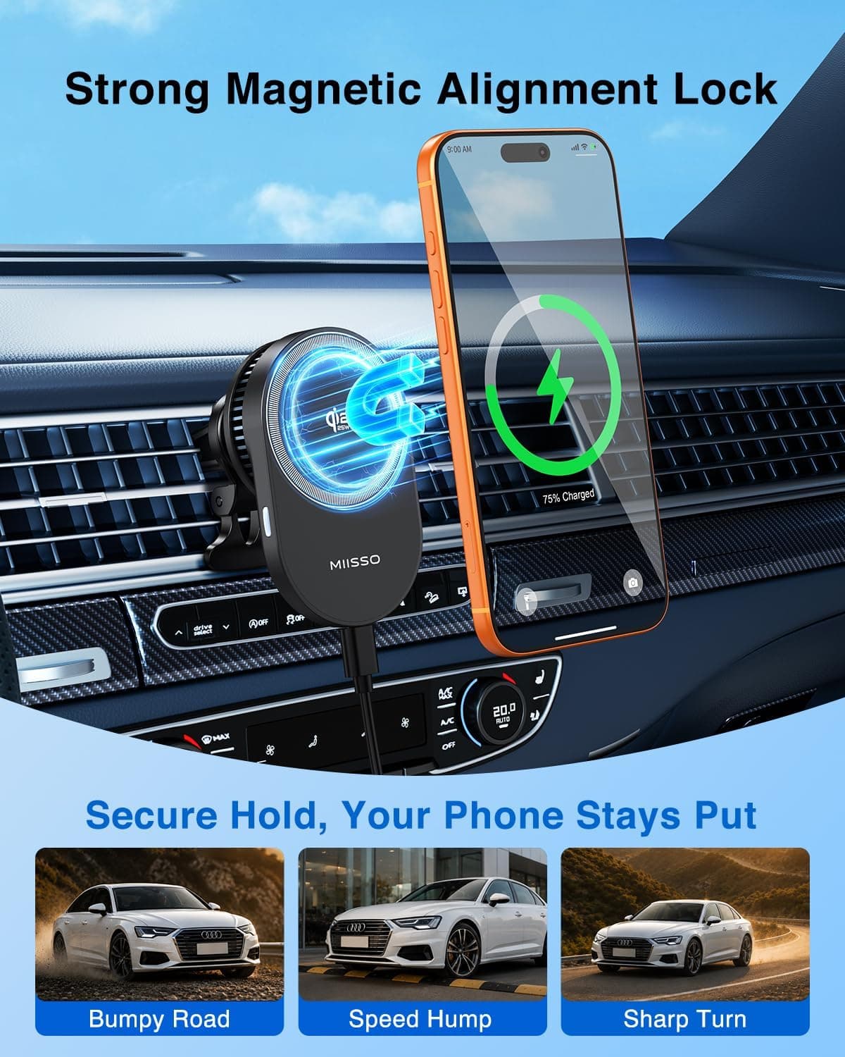Qi2.2 25W Magnetic Vent Mount Car Charger with TEC Fan Featuring Fast Wireless Charging and Secure Air Vent Grip — 5 of 5