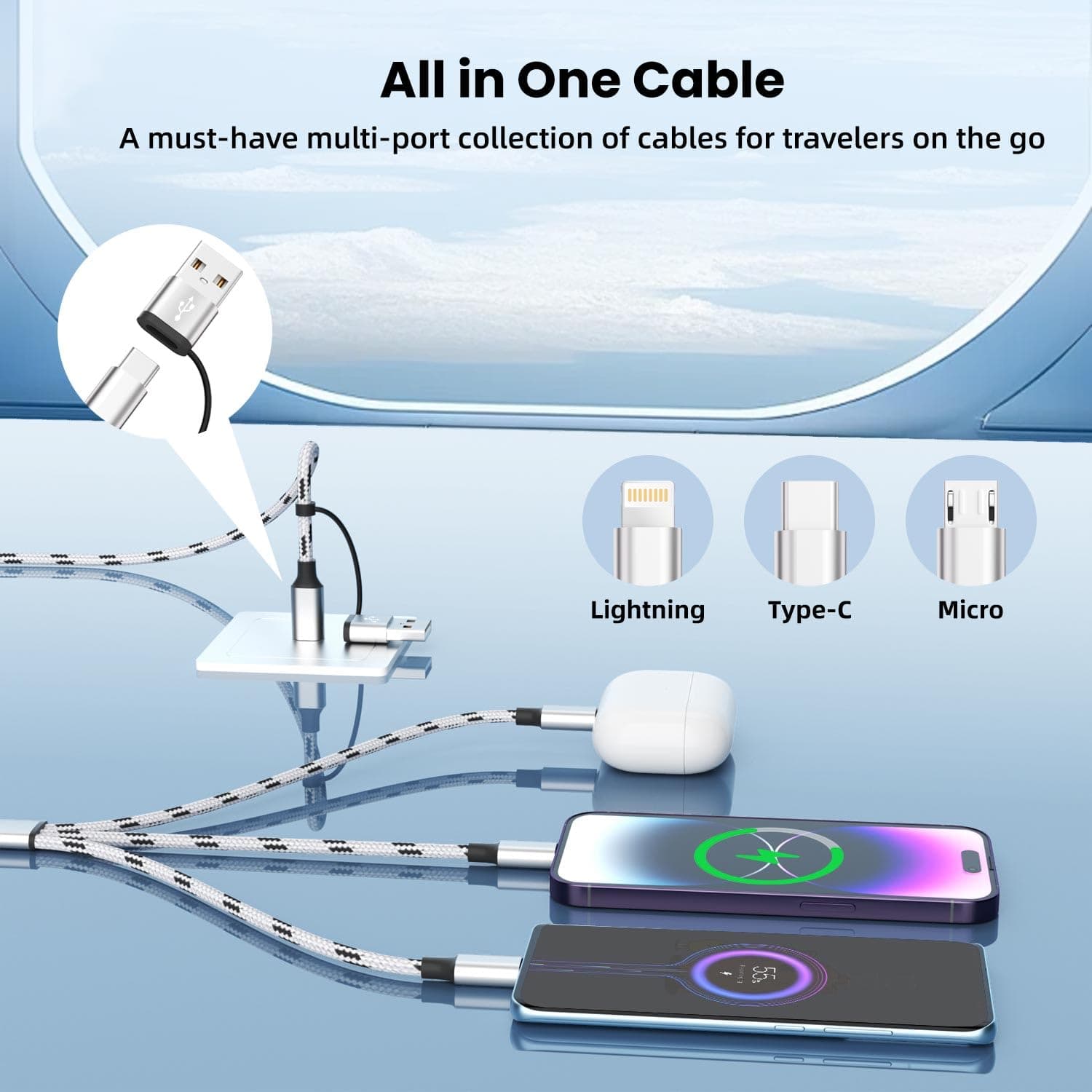 Multi Charging Cable 6-in-1 5ft Universal Cord with USB and Multiple Connectors for Fast Device Power and Data Sync Convenience — 4 of 5