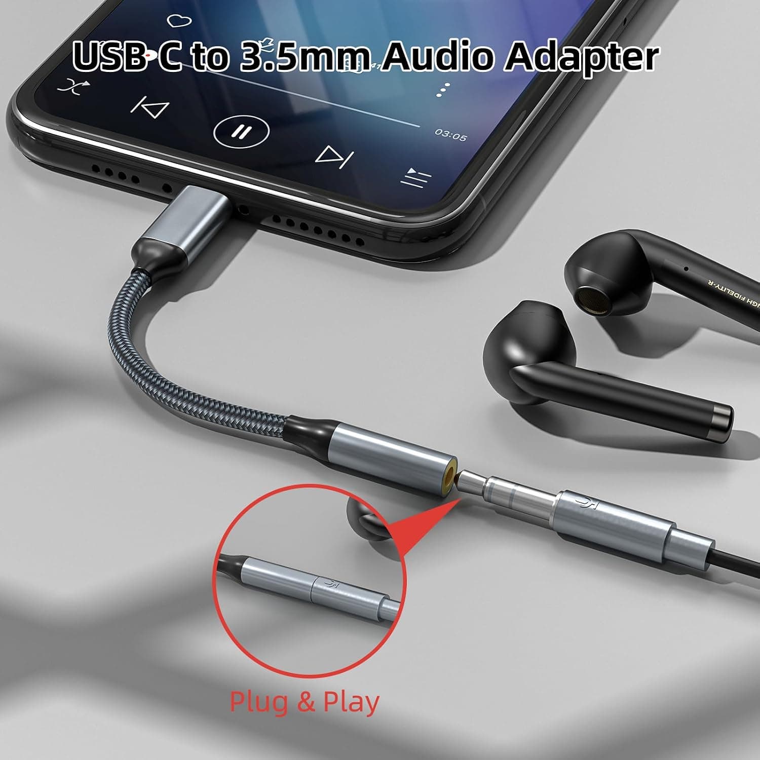 USB-C to 3.5mm Audio Adapter 2 Pack for Headphone Jack Connection, Hi-Res DAC Chip Support, Durable Braided Cable, Compact Plug and Play Design — 4 of 5