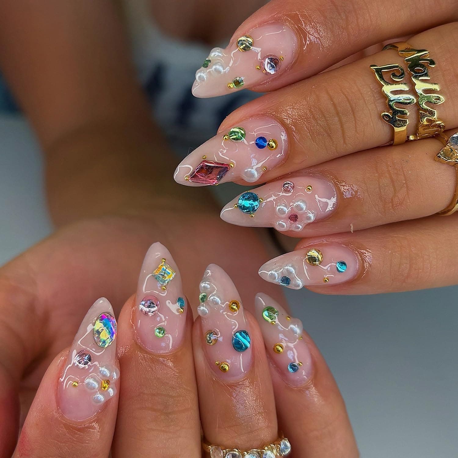 Luxury Rhinestones Press On Nails Medium Almond Shape with 12 Different Sizes and Complete 24-Piece Nail Kit for Easy At-Home Manicures — 1 of 5
