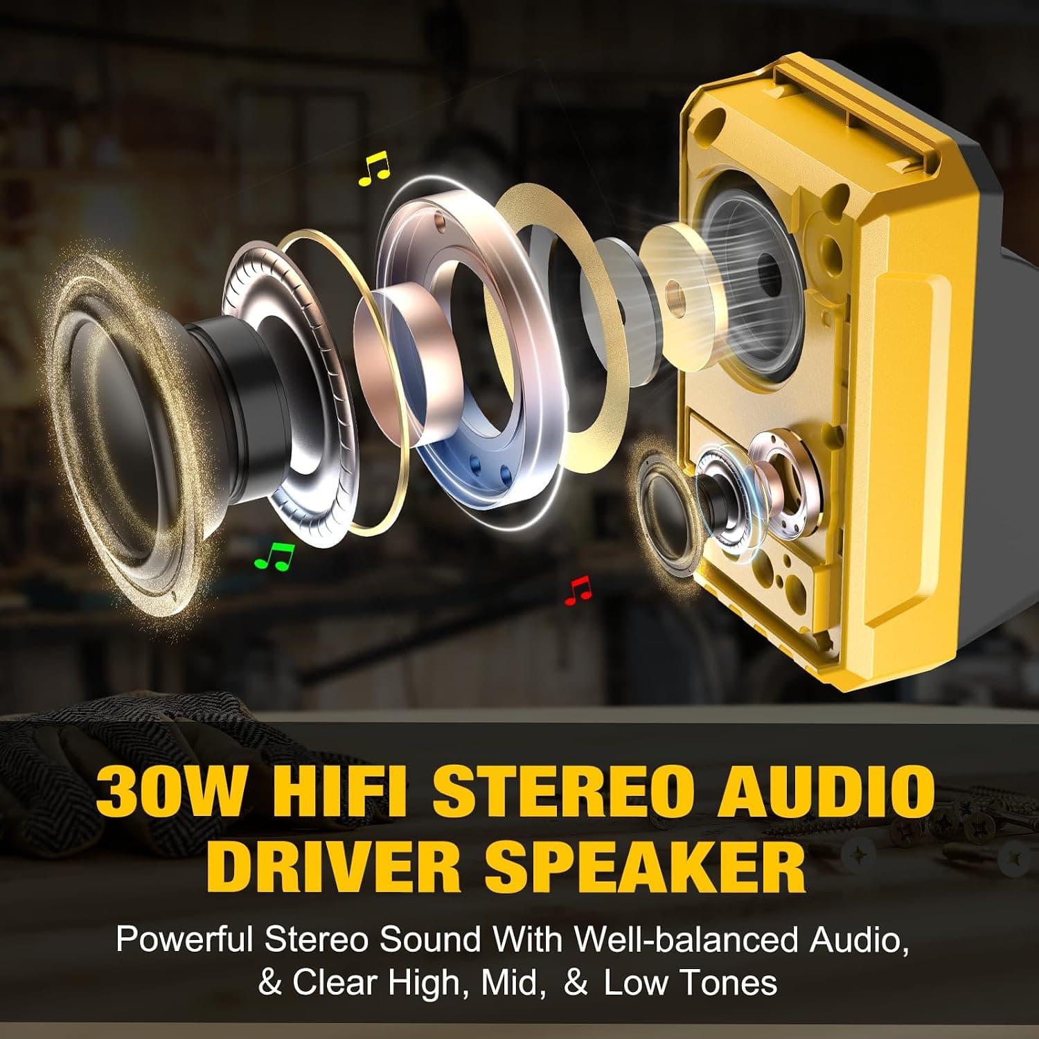 Portable Bluetooth Speaker Compatible with DEWALT 18V and 20V Batteries for Jobsite Wireless Music Streaming and Rugged Construction — 5 of 5