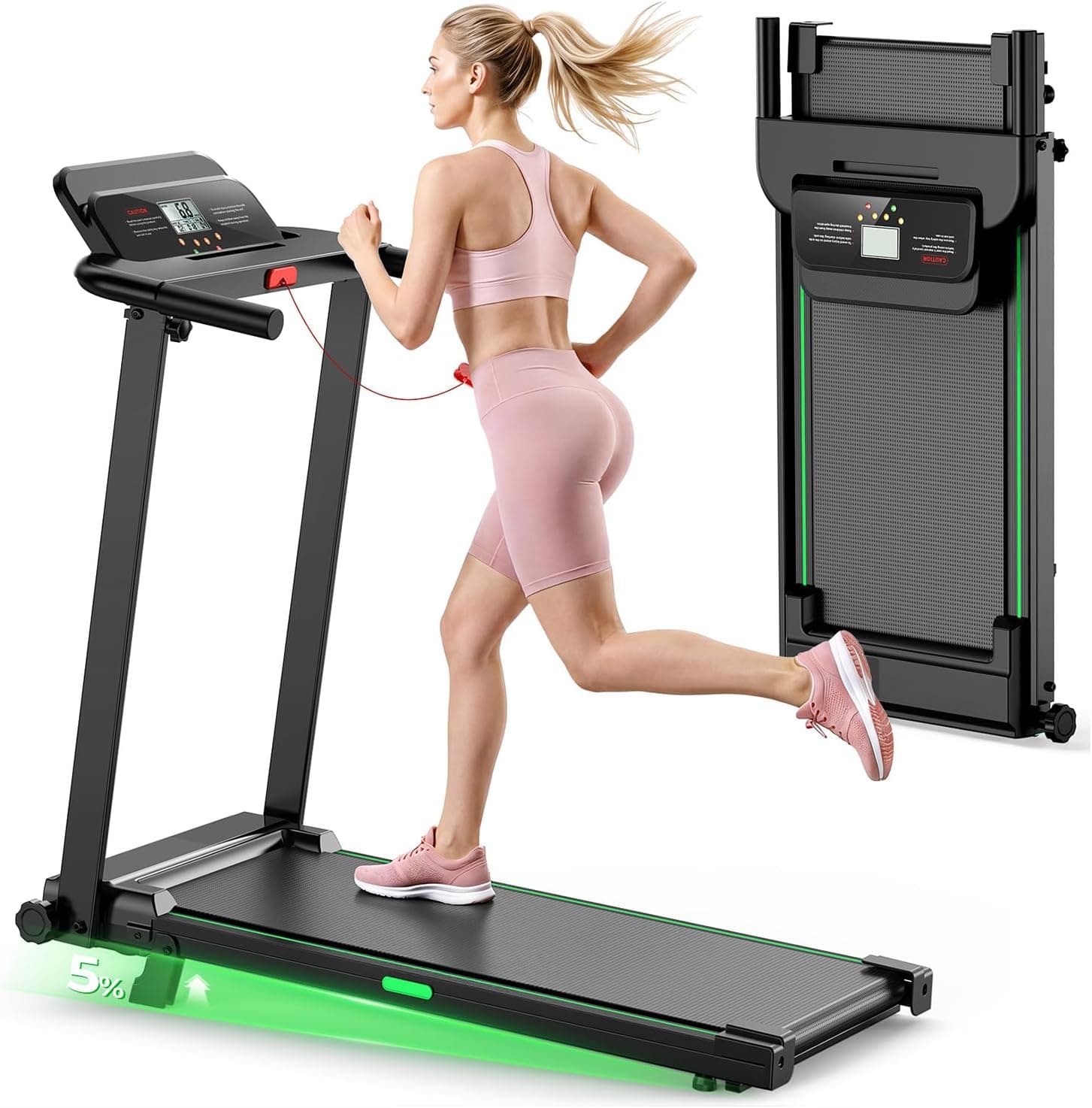 Treadmills for Home Walking Pad with Incline Portable Foldable Under Desk Compact Running Machine Green 0.6-6.2 MPH Eléctrica Casa Tredmill — 1 of 5
