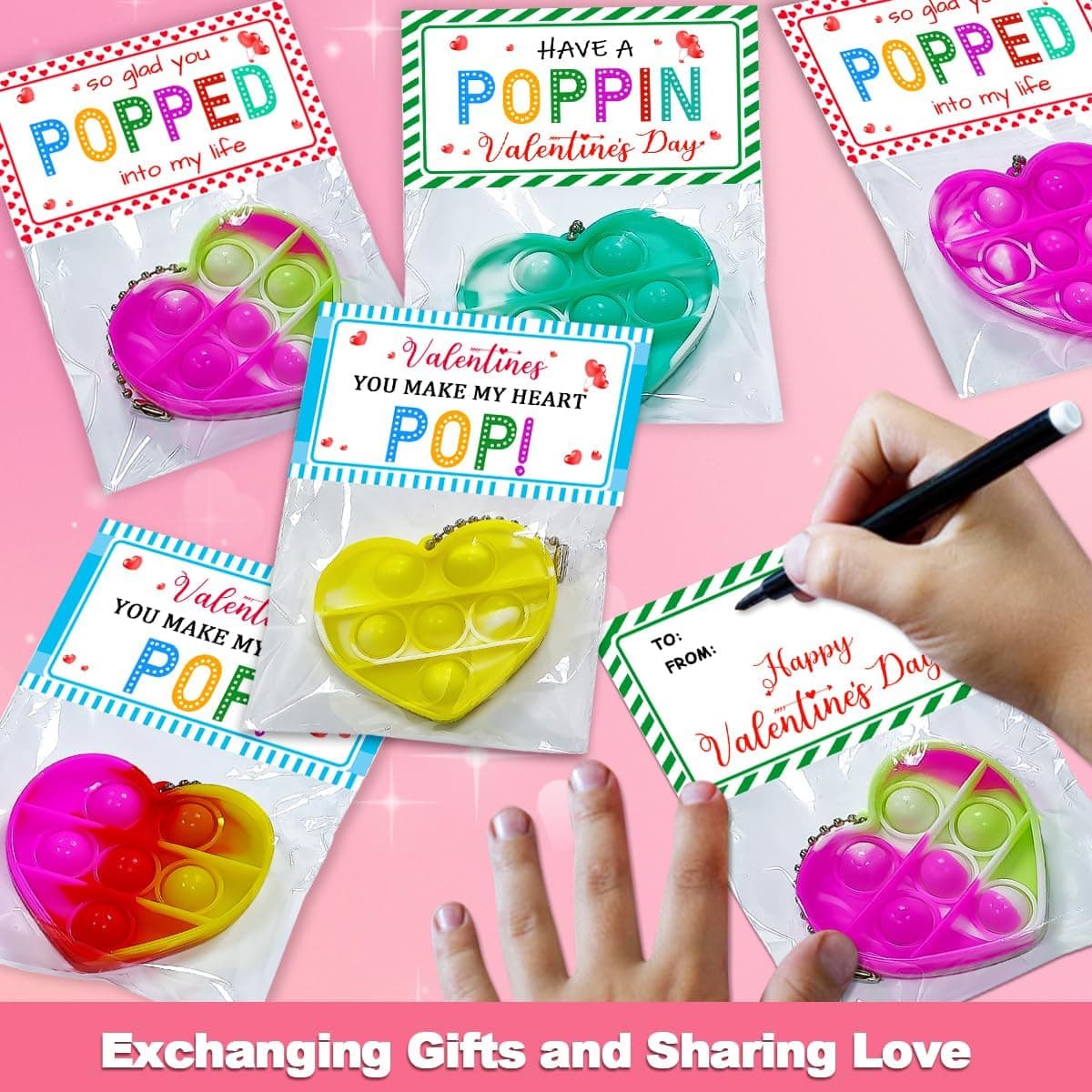 Valentine Heart Pop It Fidget Toy Cards Bulk Pack with 30 Pieces for School Classroom Exchanges and Party Favors — 4 of 5
