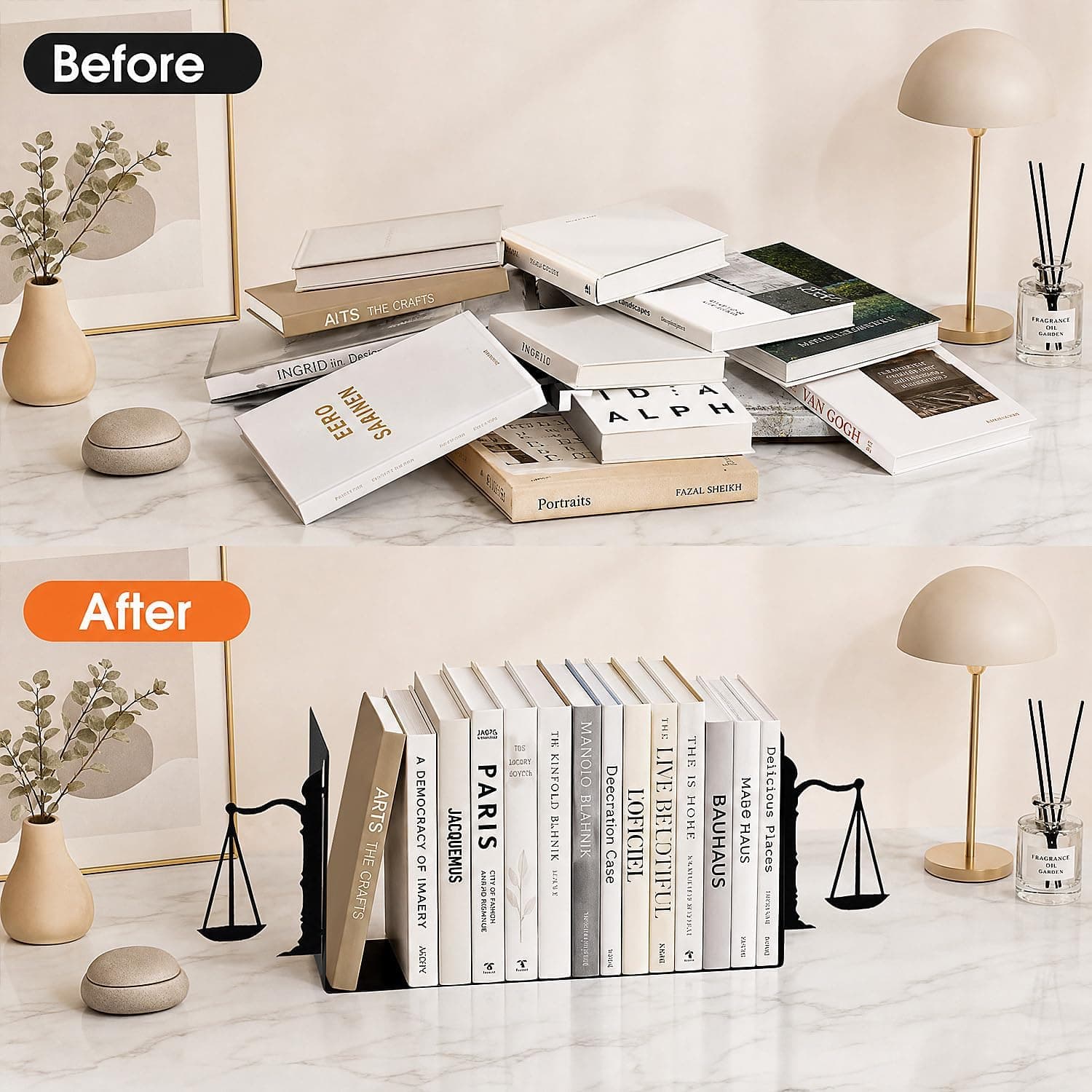 Extra-Wide Metal Bookends 2 Pack Heavy-Duty Book Stoppers for Shelves Sturdy Office Organization Non-Slip Desktop Book Support — 5 of 5