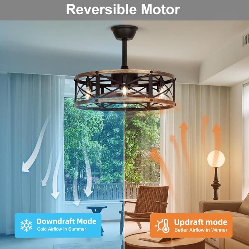 SHLUCE 22 Inch Farmhouse Fandelier Ceiling Fan with Integrated Light Fixture, Remote Control Operation, ETL Listed Safety and Rustic Home Decor Style — 4 of 5