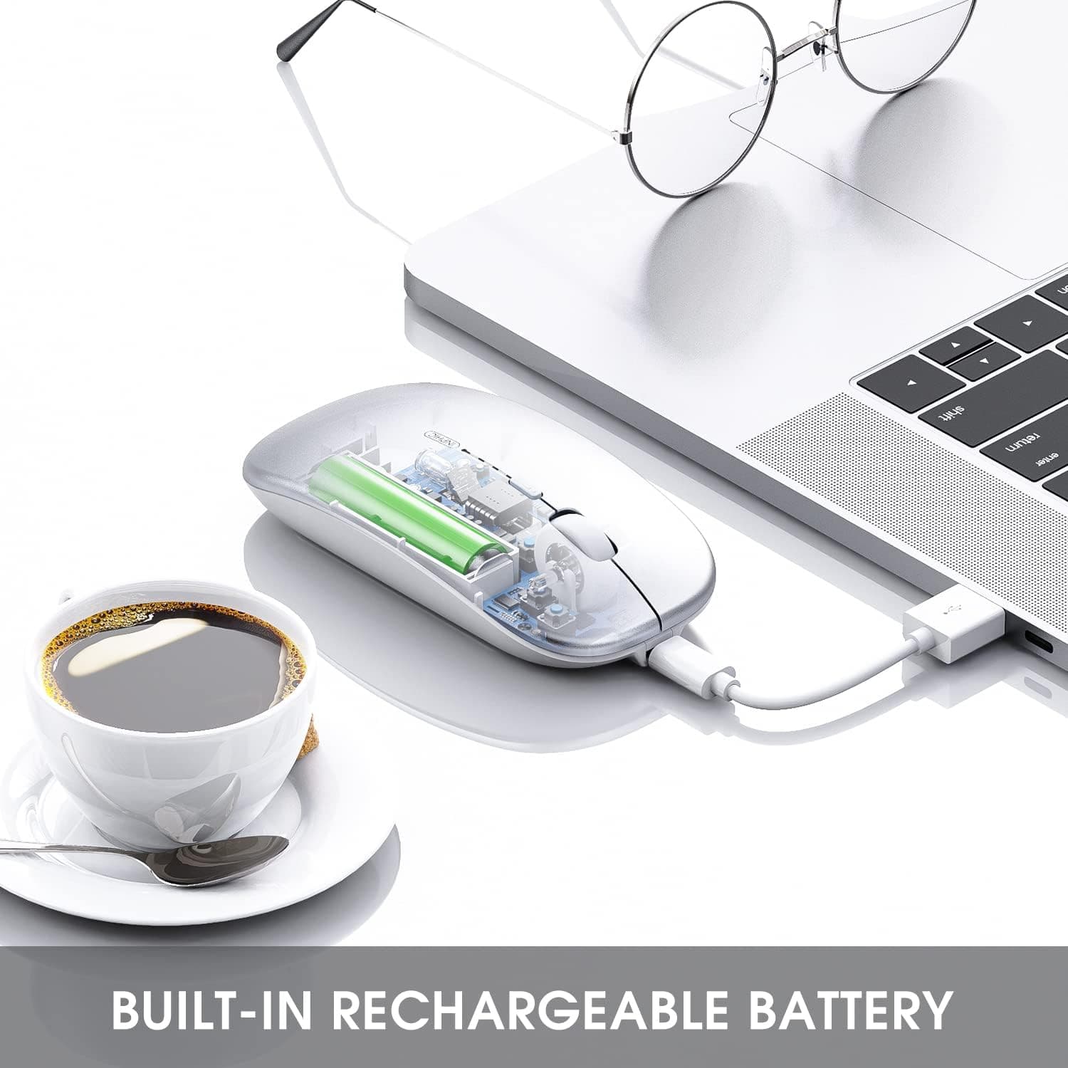 Rechargeable Wireless Bluetooth Tri-Mode Computer Mouse with Ergonomic Grip, Silent Clicking, Adjustable DPI Settings and Multi-Device Compatibility — 5 of 5