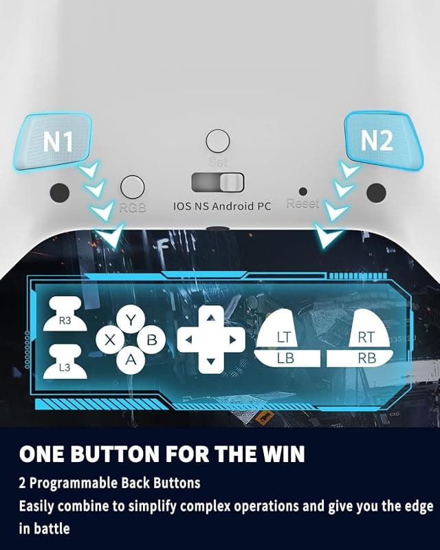 Bcofo Wireless Mobile Game Controller for iPhone, Android, Switch and PC with Hall Effect Triggers, RGB LED Lighting, 6-Axis Gyro, Turbo and Phone — 4 of 5