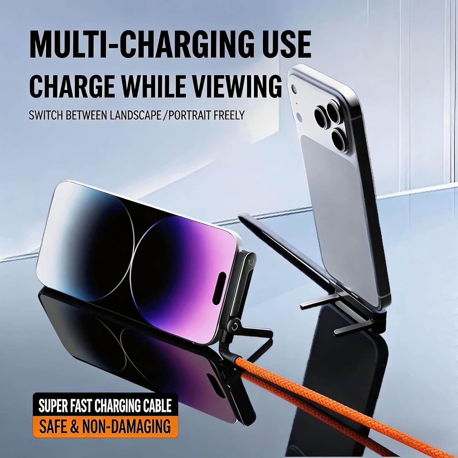 USB-C to USB-C 90-Degree Braided Fast Charging Cable featuring Integrated Foldable Phone Stand and Durable Design for Daily Use — 4 of 5