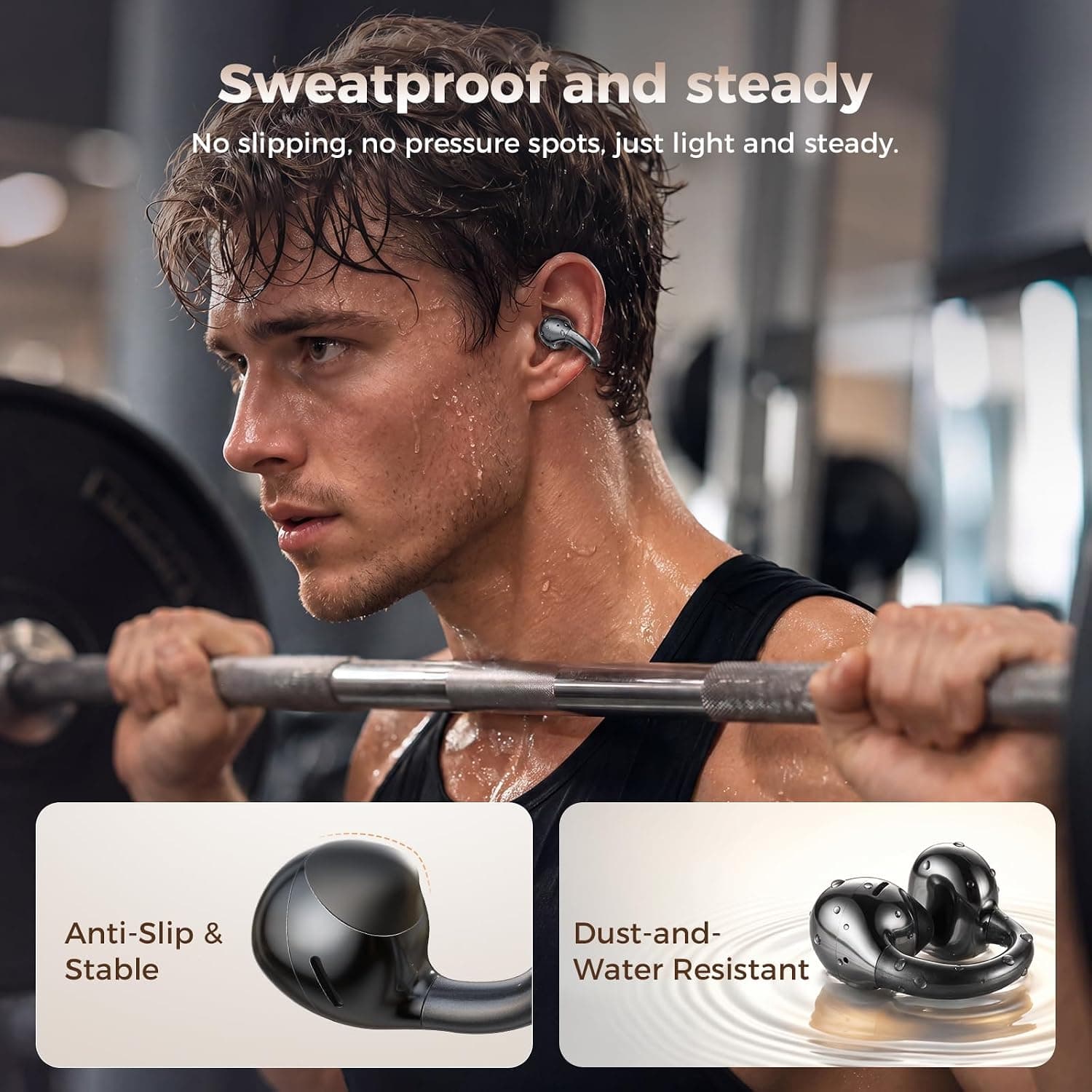 Open Ear Clip-On Earbuds with LED Display, Secure Sport Fit, Built-in Microphone, and Touch Controls for All-Day Listening Comfort — 4 of 5