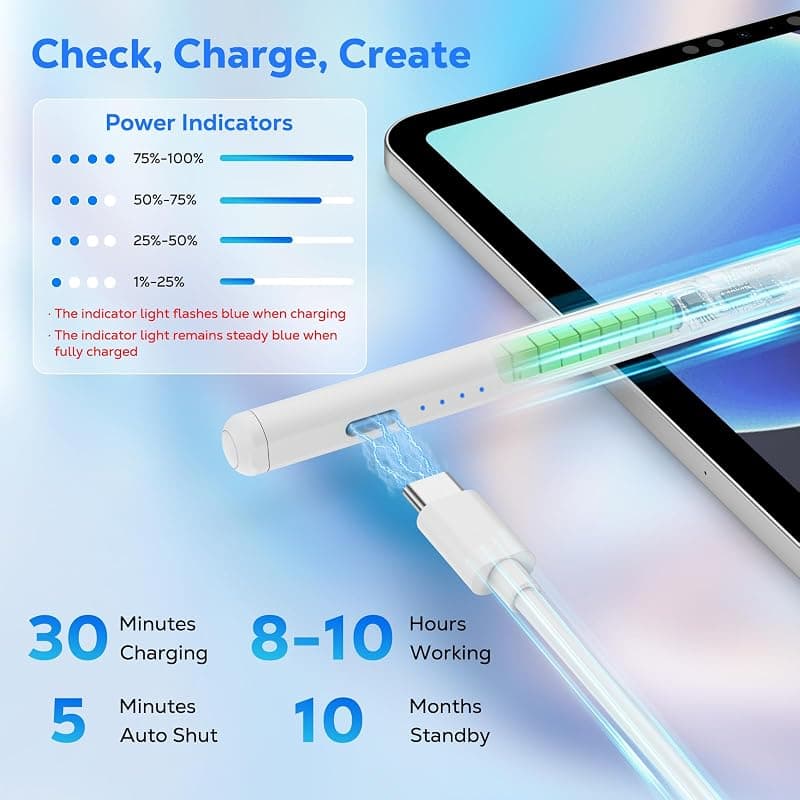 Moko Stylus Pen for Android Touchscreens, Rechargeable Tablet Pen with Precision Tip, Smooth Writing, Eradicate Smudges and Fast Charging White Design — 3 of 5