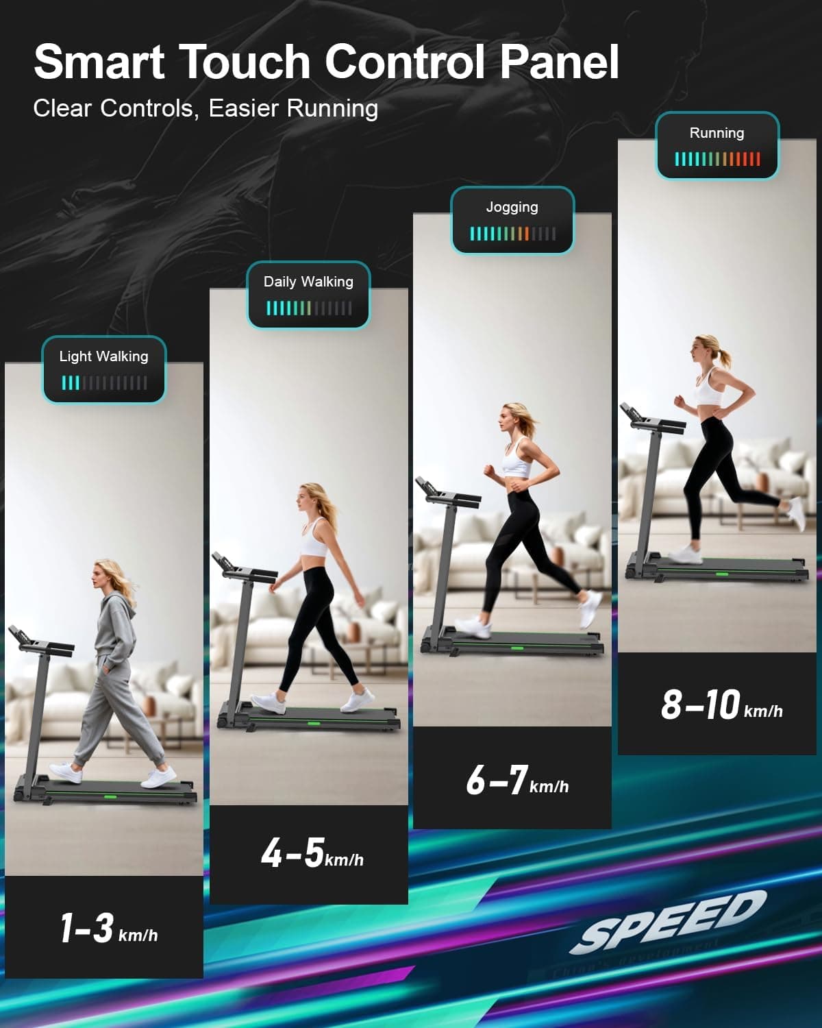 Treadmills for Home Walking Pad with Incline Portable Foldable Under Desk Compact Running Machine Green 0.6-6.2 MPH Eléctrica Casa Tredmill — 4 of 5