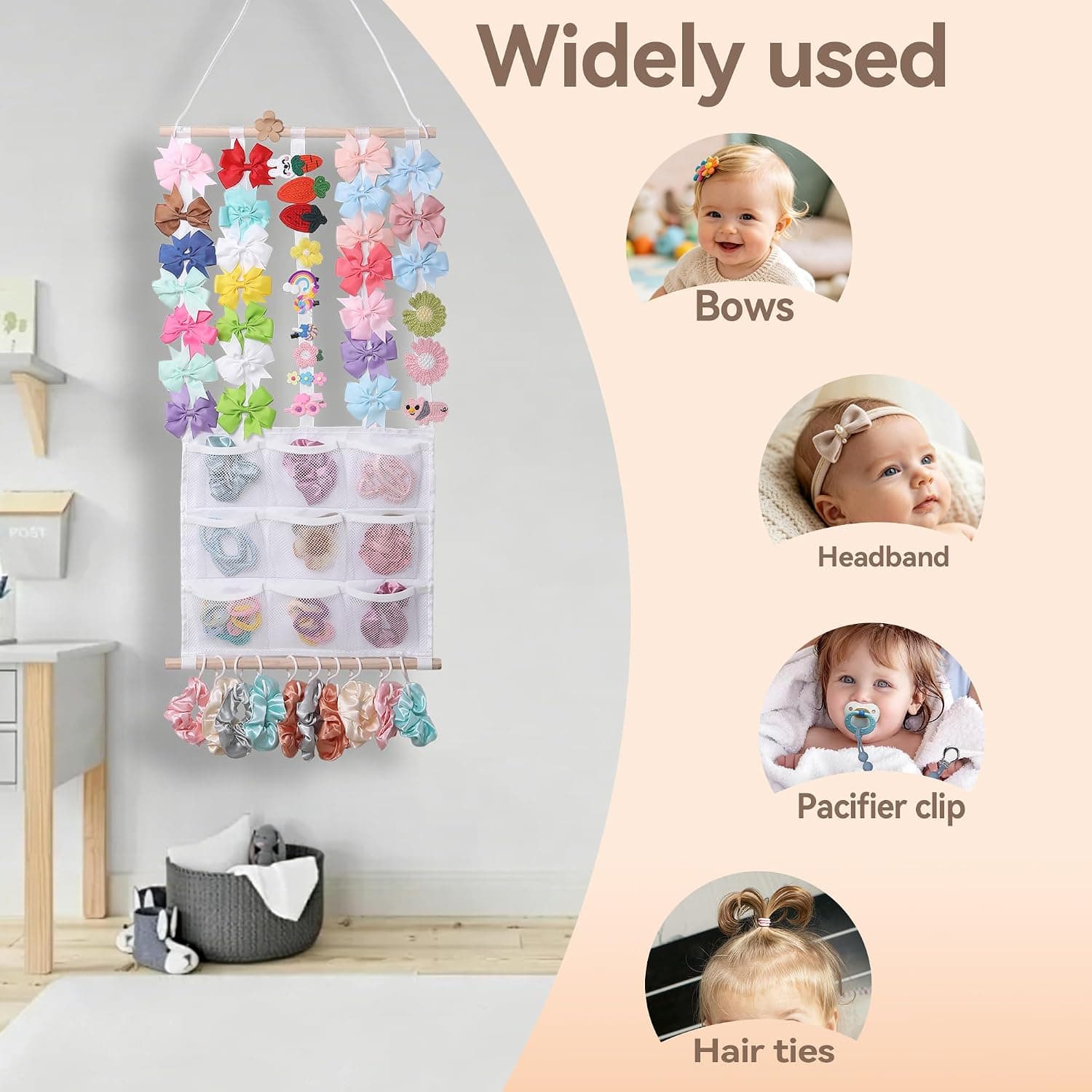 Hair Headband and Bow Organizer with Large Storage Capacity, Visible Mesh Pockets for Classification, Premium Quality Materials and Easy Installation — 3 of 5