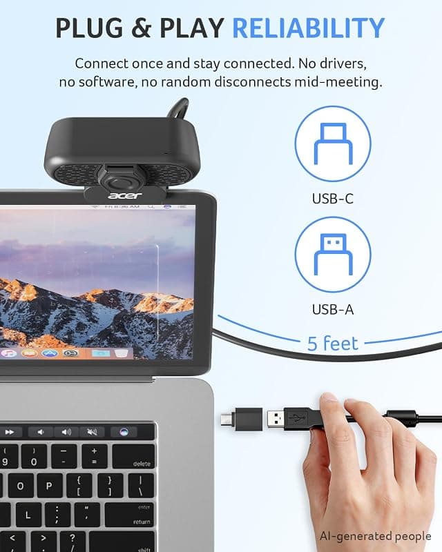 Acer A610 1080p Webcam for PC with Built-In Microphones Computer Camera for Meeting Video Calling and Streaming Performance — 5 of 5