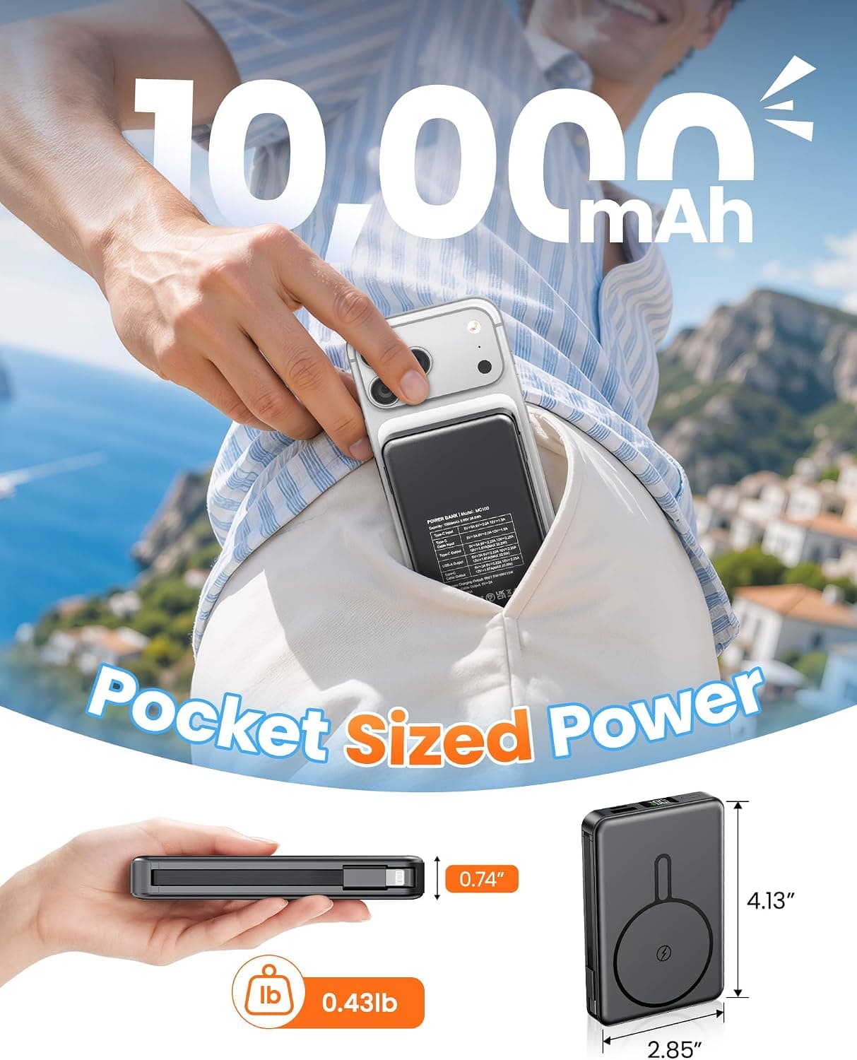 Magnetic 10000mAh Portable Charger with Built-In Cables, Fast Charging Power Bank, Compact Wireless Battery Pack and Foldable Stand Design — 4 of 4