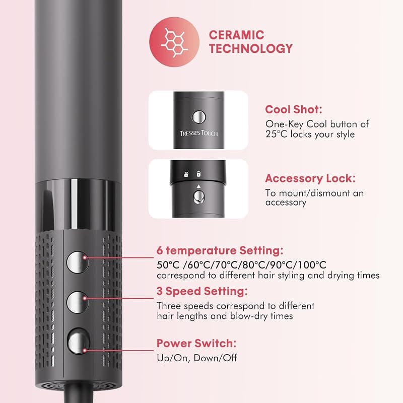 6 in 1 Hot Brush Hair Styler and Blow Dryer Brush Set with Auto-Winding Curl L/R, Fast Drying, Smooth Blowouts, Root-Lift Volume and Frizz-Free — 5 of 5