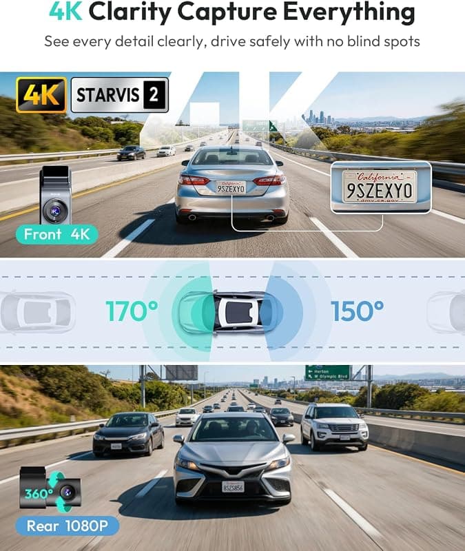BOTSLAB G300H Plus 4K STARVIS 2 Dual Dash Cam Front and Rear with 2026 Upgraded Wide Angle Lens, Night Vision, and Built-In Wi-Fi Connectivity — 2 of 5