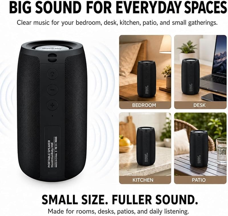 Musibaby M68 Portable Bluetooth Speaker with 12W Stereo Sound, IPX5 Waterproof Design and Rich Bass for Outdoor Use and Parties — 2 of 5