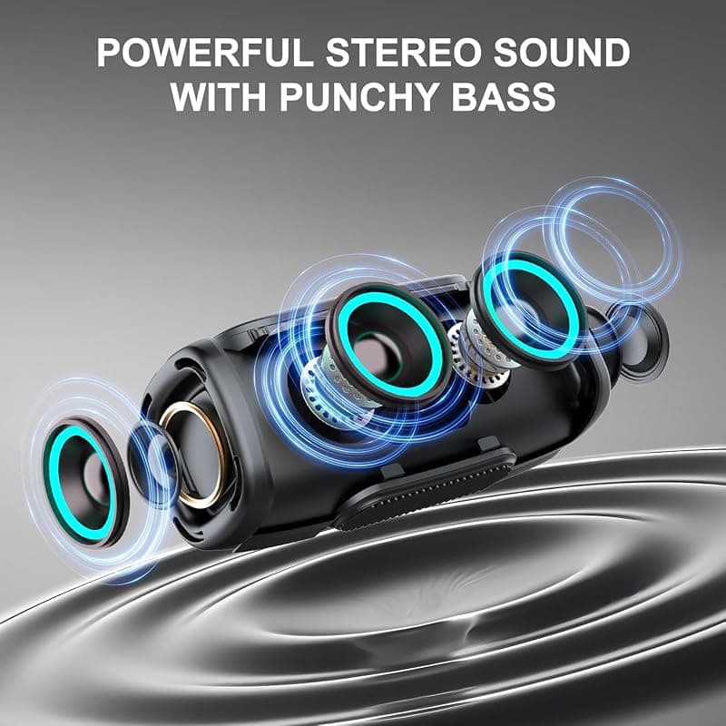 2026 Outdoor Bluetooth BT5.4 Speaker with 75W Loud Sound, IPX7 Waterproof, 40-Hour Playtime, Deep Bass, 6000mAh Battery and RGB Light Show Black — 4 of 5