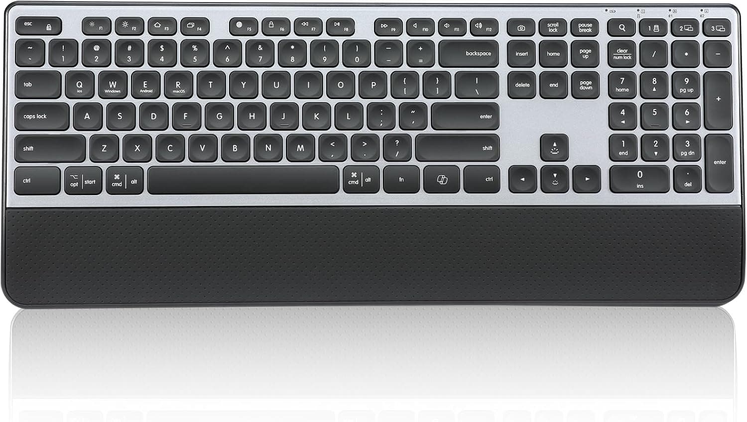 Rechargeable Full-Size Bluetooth Keyboard with Ergonomic Wrist Rest, Wireless Connectivity, Long Battery Life and Quiet Keys for Office Work — 2 of 5