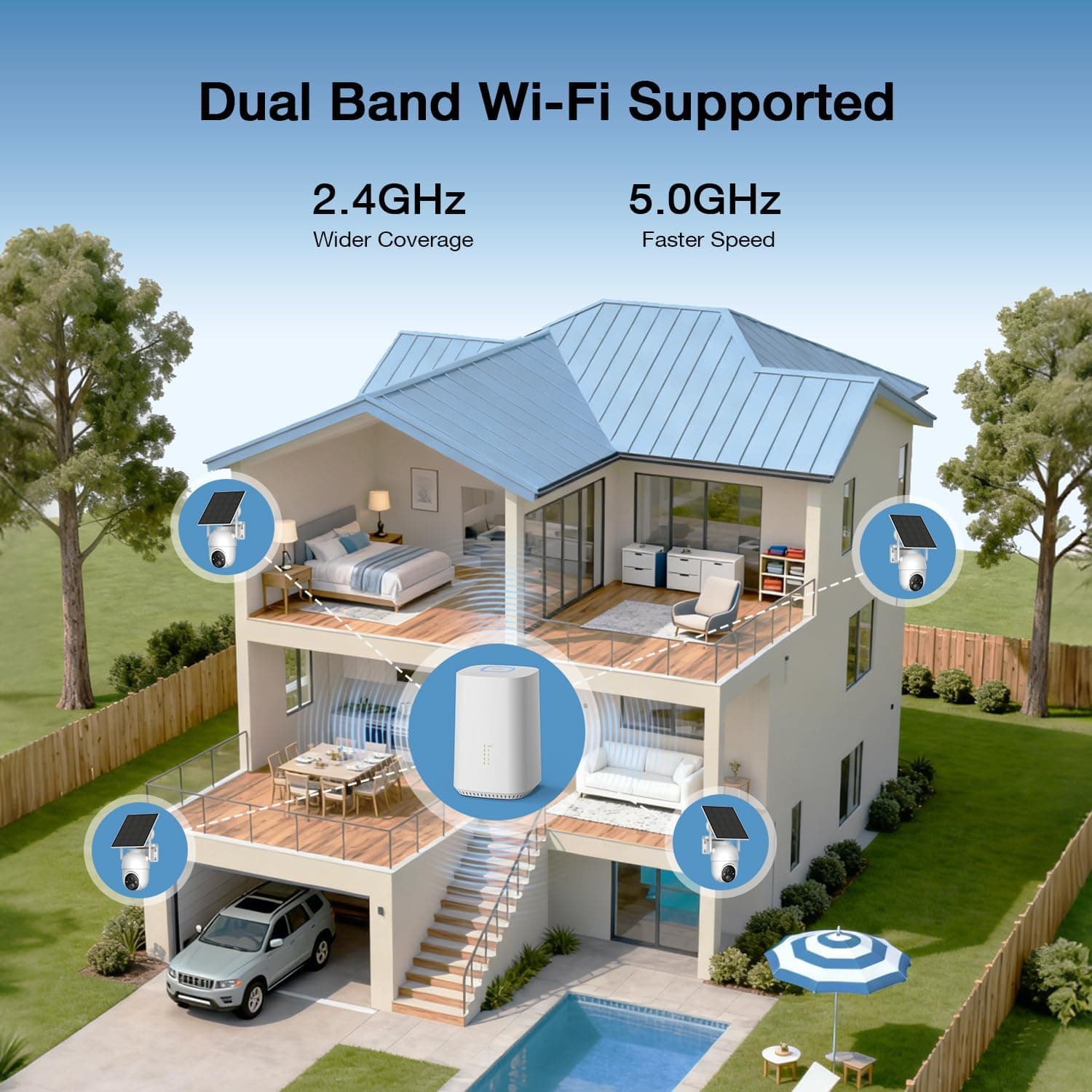 4-Cam Kit Home Security Camera System with 2K 4MP HD Color Night Vision, 360 Degree View, Solar Panel Powered Design and 64GB Local Storage — 2 of 4