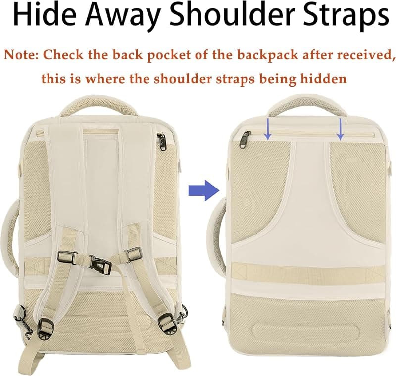MATEIN Beige Travel Backpack for Women, Carry on Bag with Hidden Shoulder Strap, Spacious Storage Capacity, Durable Material, and Luggage Strap — 4 of 5