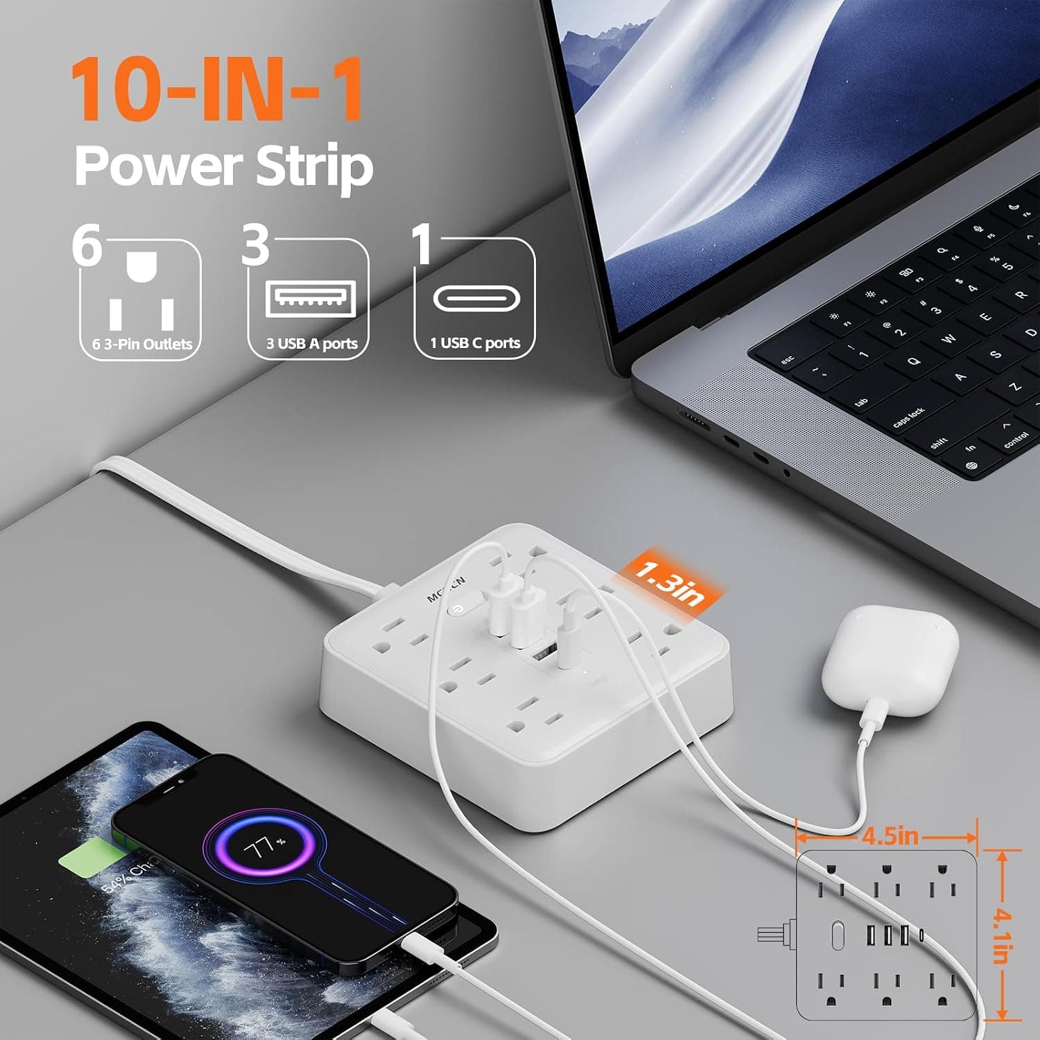 Surge Protector Power Strip with 6 AC Outlets and 4 USB Charging Ports for Home Office Desk Entertainment Center and Desktop Power Management — 4 of 4