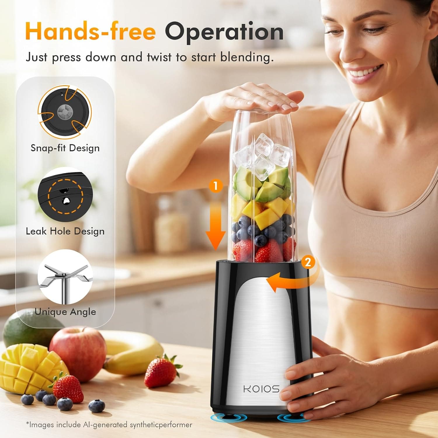 KOIOS 1000W Smoothie Blender 15-in-1 Single Serve Set with Press-Twist Design, Powerful Motor Base and Multiple Interchangeable Cups for Kitchen — 2 of 5