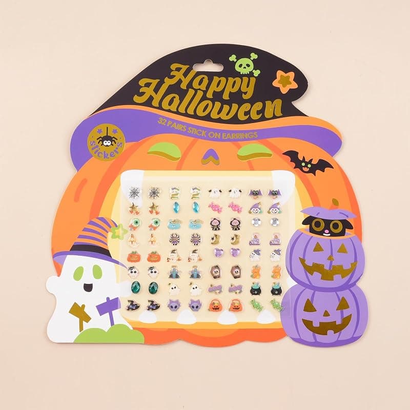 2 Sheets Halloween Sticker Earrings and Stick-on Earrings for Kids with Festive Holiday Designs, Safe Temporary Facial Accessories for Costumes — 4 of 5