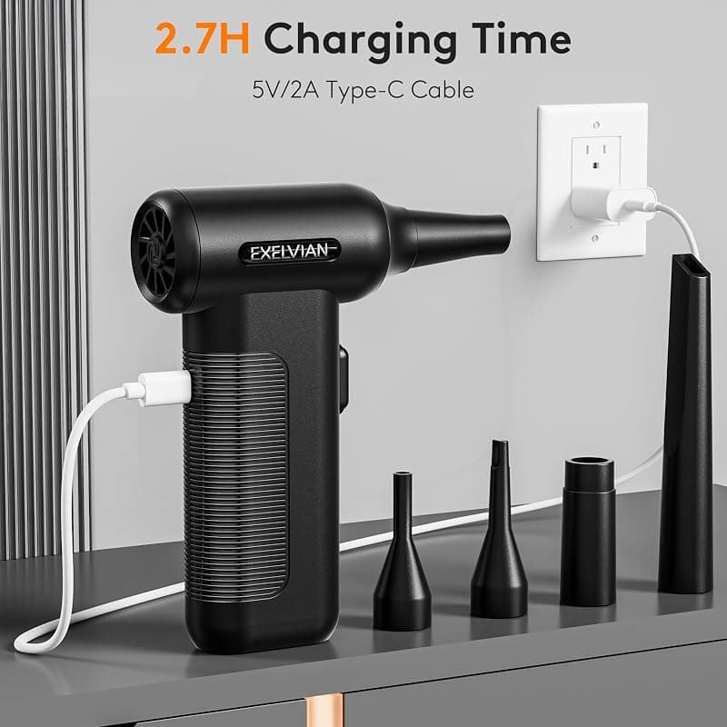 Compressed Air Duster Electric with 150000RPM Motor, 10000mAh Battery, LED Light and 6-Gear Adjustable Keyboard Cleaner for Computer Dusting — 3 of 5